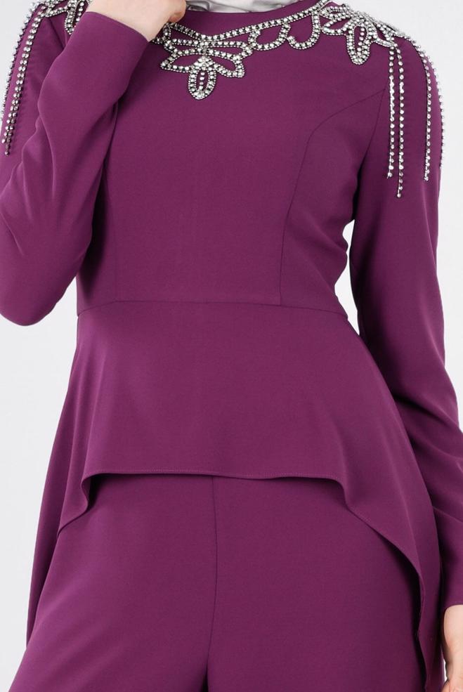 Tesettür giyim  TAŞ İŞLEMELİ ABİYE TULUM 5334 - ALVİNA