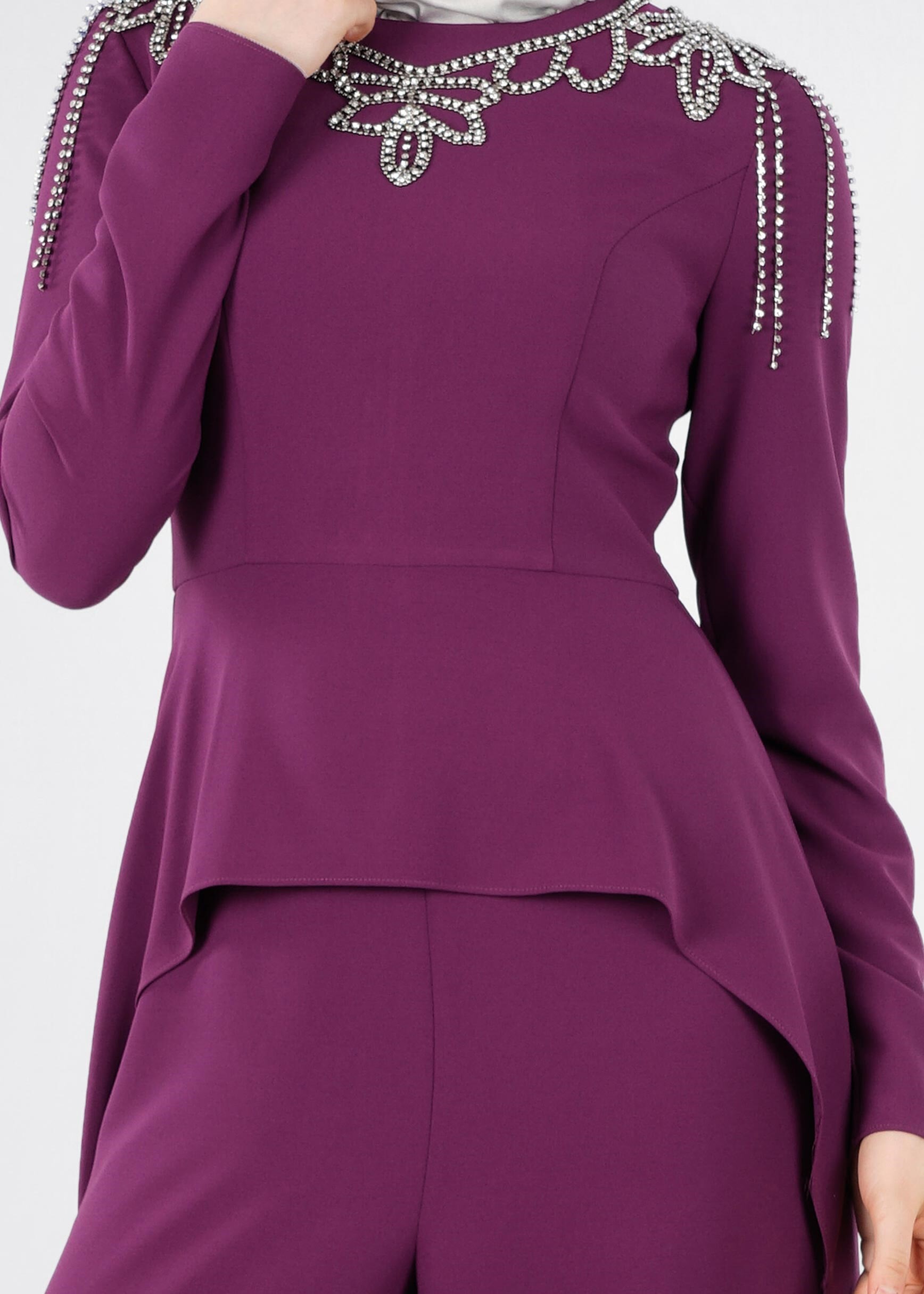 Tesettür giyim MÜRDÜM TAŞ İŞLEMELİ ABİYE TULUM 5334