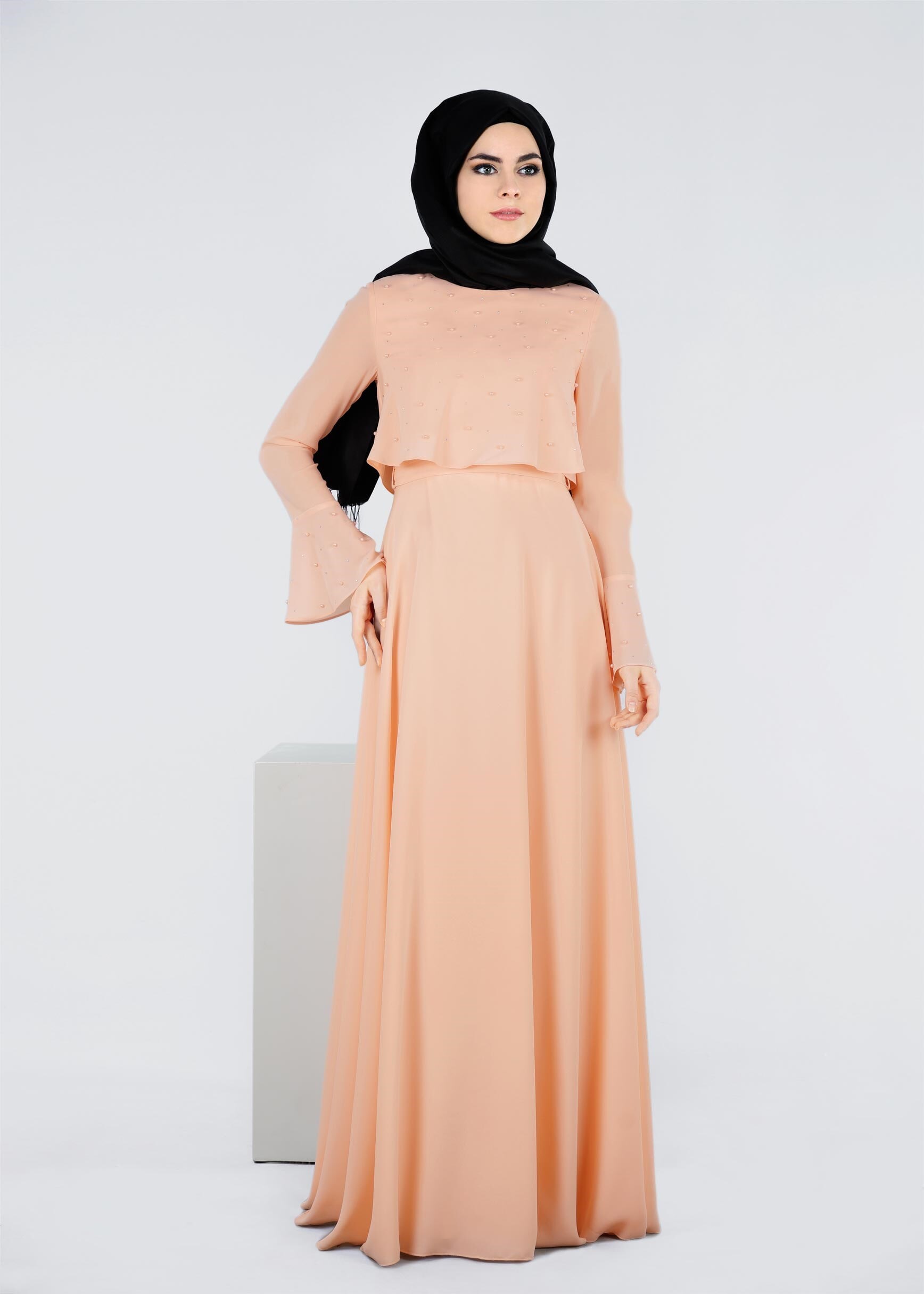 Tesettür giyim PUDRA 5336 PORTRE ABİYE 38/42 TEK38
