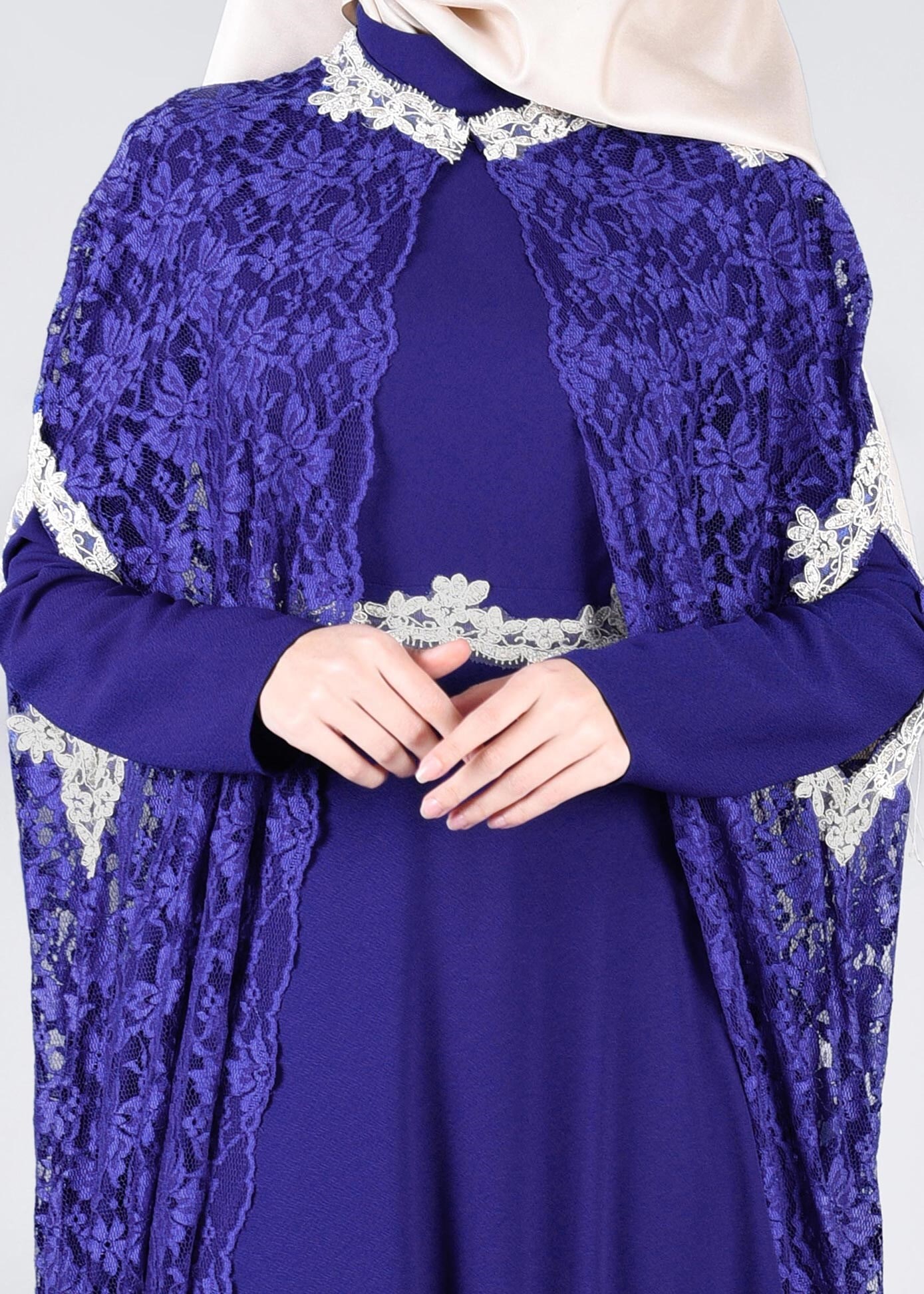 Tesettür giyim LACİVERT 5339 MDD 1091 2&prime;Lİ ELBİSELİ ABİYE 38/42