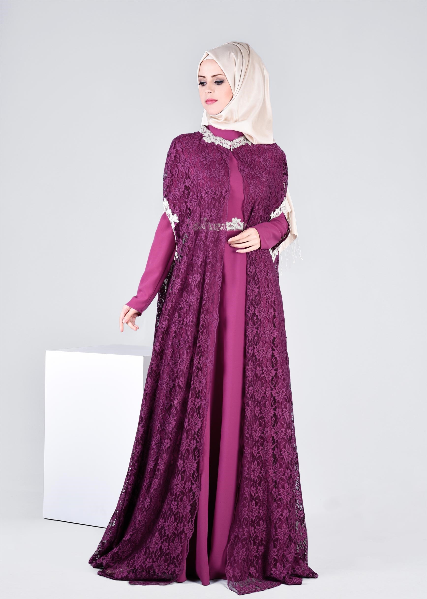 Tesettür giyim MOR 5339 MDD 1091 2&prime;Lİ ELBİSELİ ABİYE 38/42