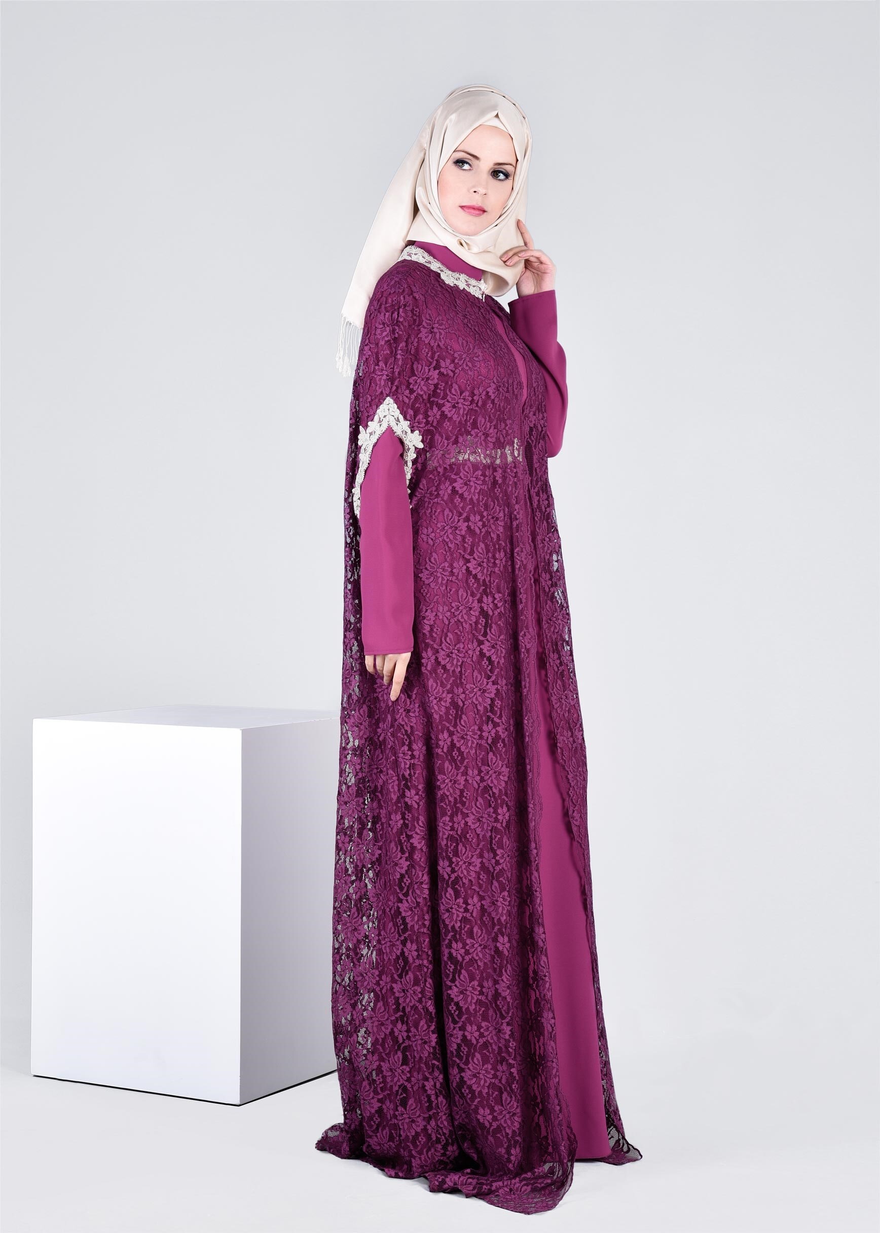 Tesettür giyim MOR 5339 MDD 1091 2&prime;Lİ ELBİSELİ ABİYE 38/42