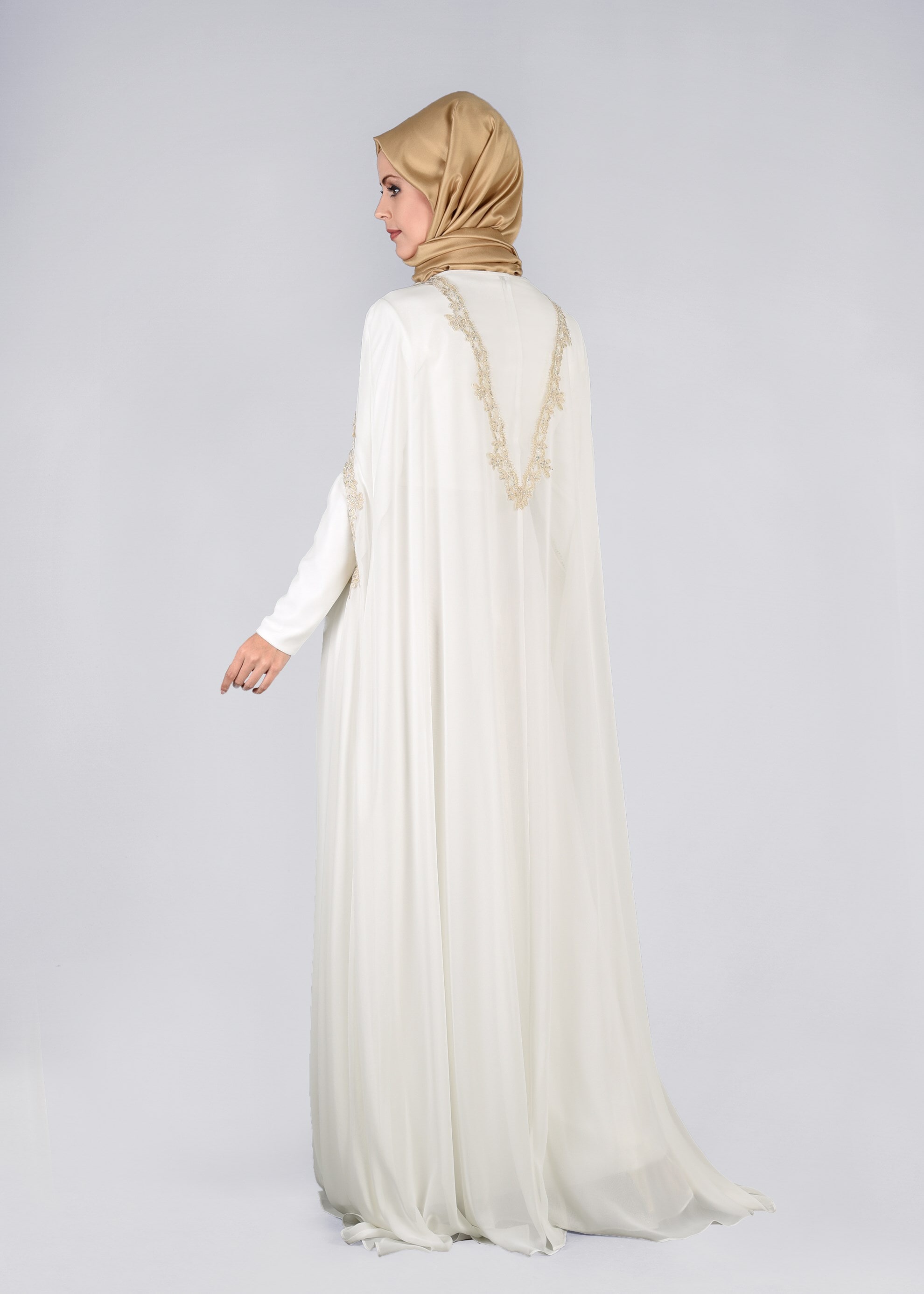 Tesettür giyim BEYAZ 5342 NEW M.ŞİFON 2&prime;Lİ ELBİSELİ ABİYE 38/42 TEK38