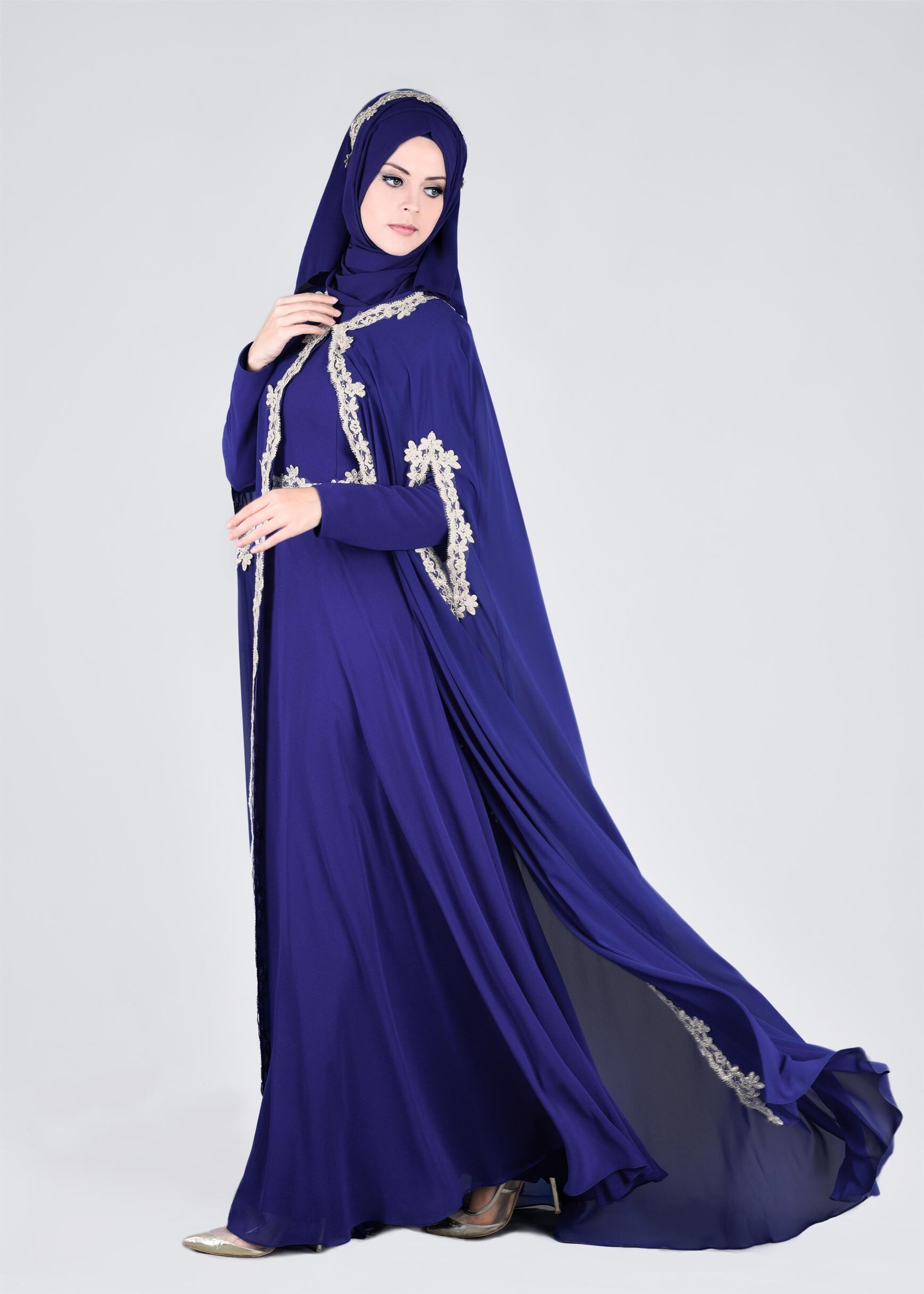 Tesettür giyim LACİVERT 5342 NEW M.ŞİFON 2&prime;Lİ ELBİSELİ ABİYE 38/42 TEK38