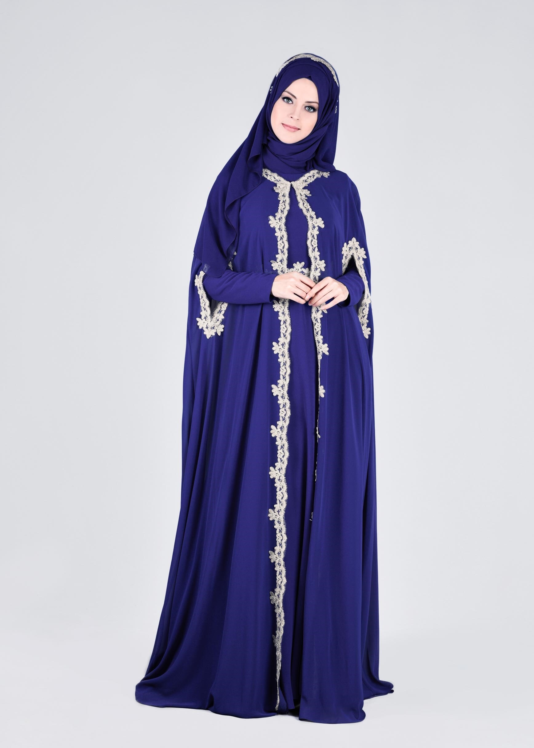 Tesettür giyim LACİVERT 5342 NEW M.ŞİFON 2&prime;Lİ ELBİSELİ ABİYE 38/42 TEK38