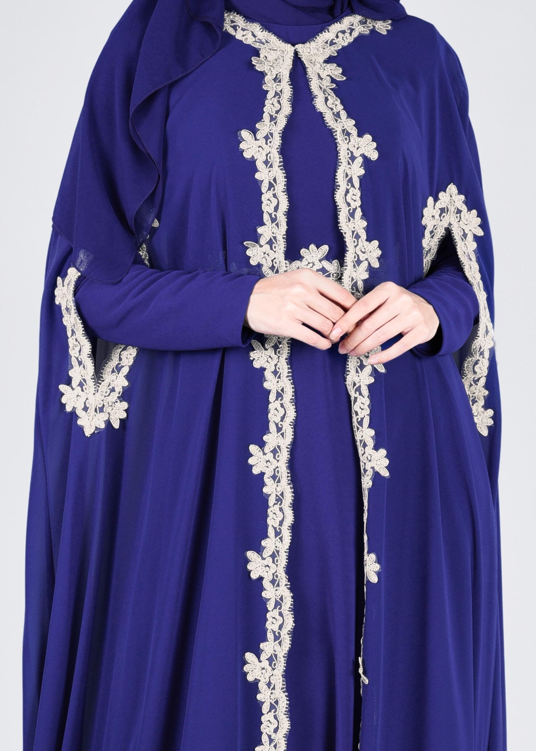 Tesettür giyim LACİVERT 5342 NEW M.ŞİFON 2&prime;Lİ ELBİSELİ ABİYE 38/42 TEK38