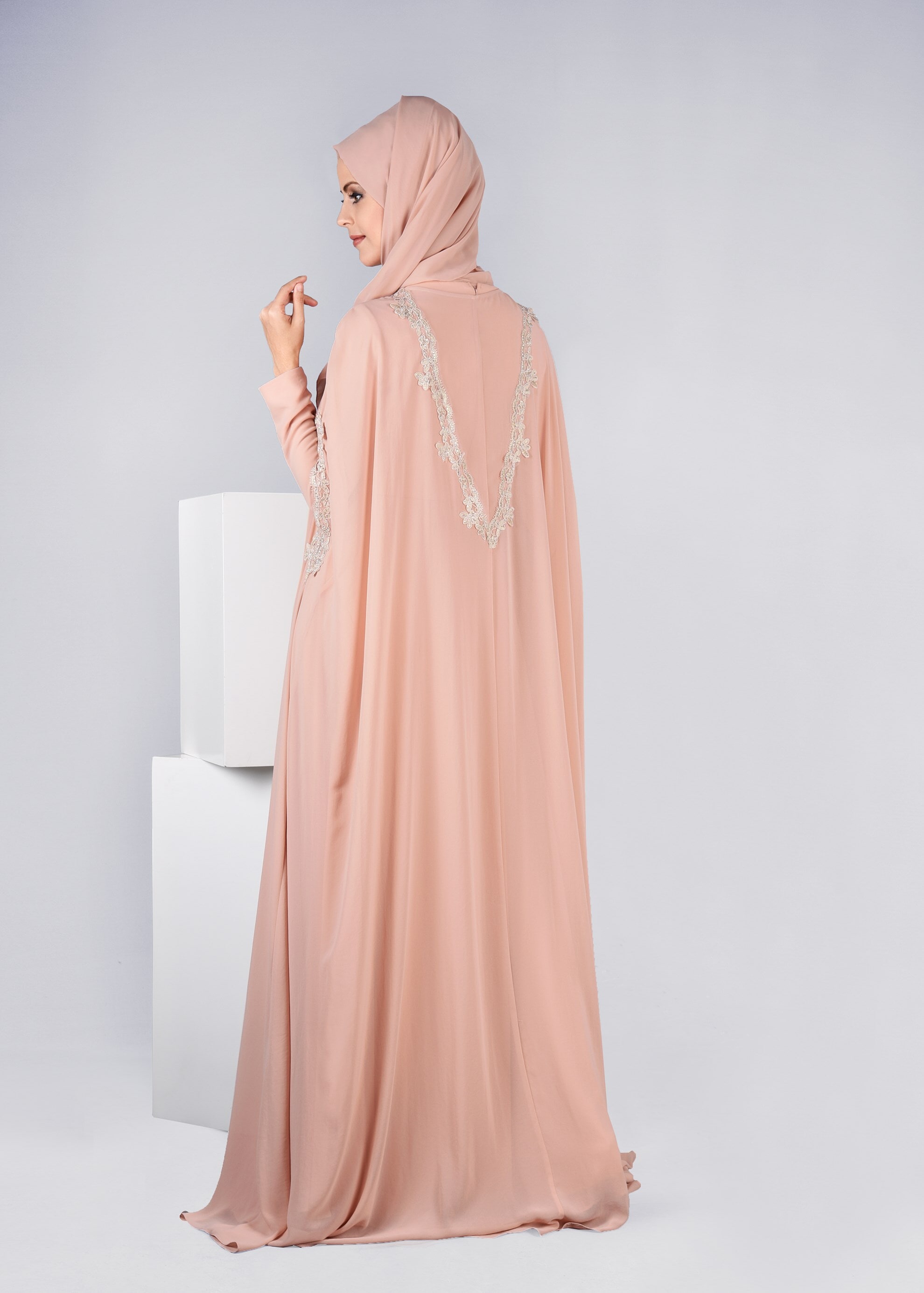 Tesettür giyim PUDRA 5342 NEW M.ŞİFON 2&prime;Lİ ELBİSELİ ABİYE 38/42 TEK38