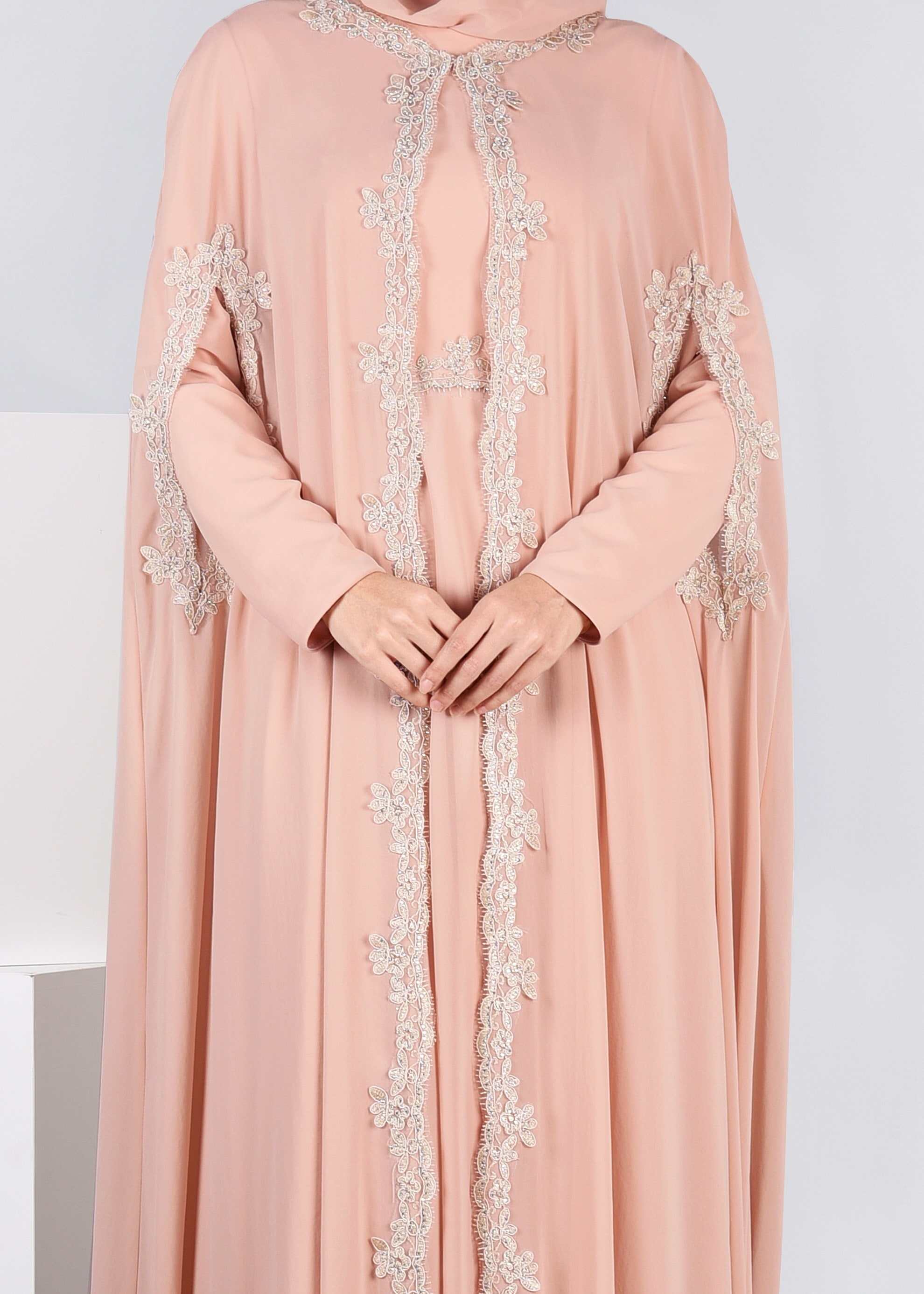 Tesettür giyim PUDRA 5342 NEW M.ŞİFON 2&prime;Lİ ELBİSELİ ABİYE 38/42 TEK38