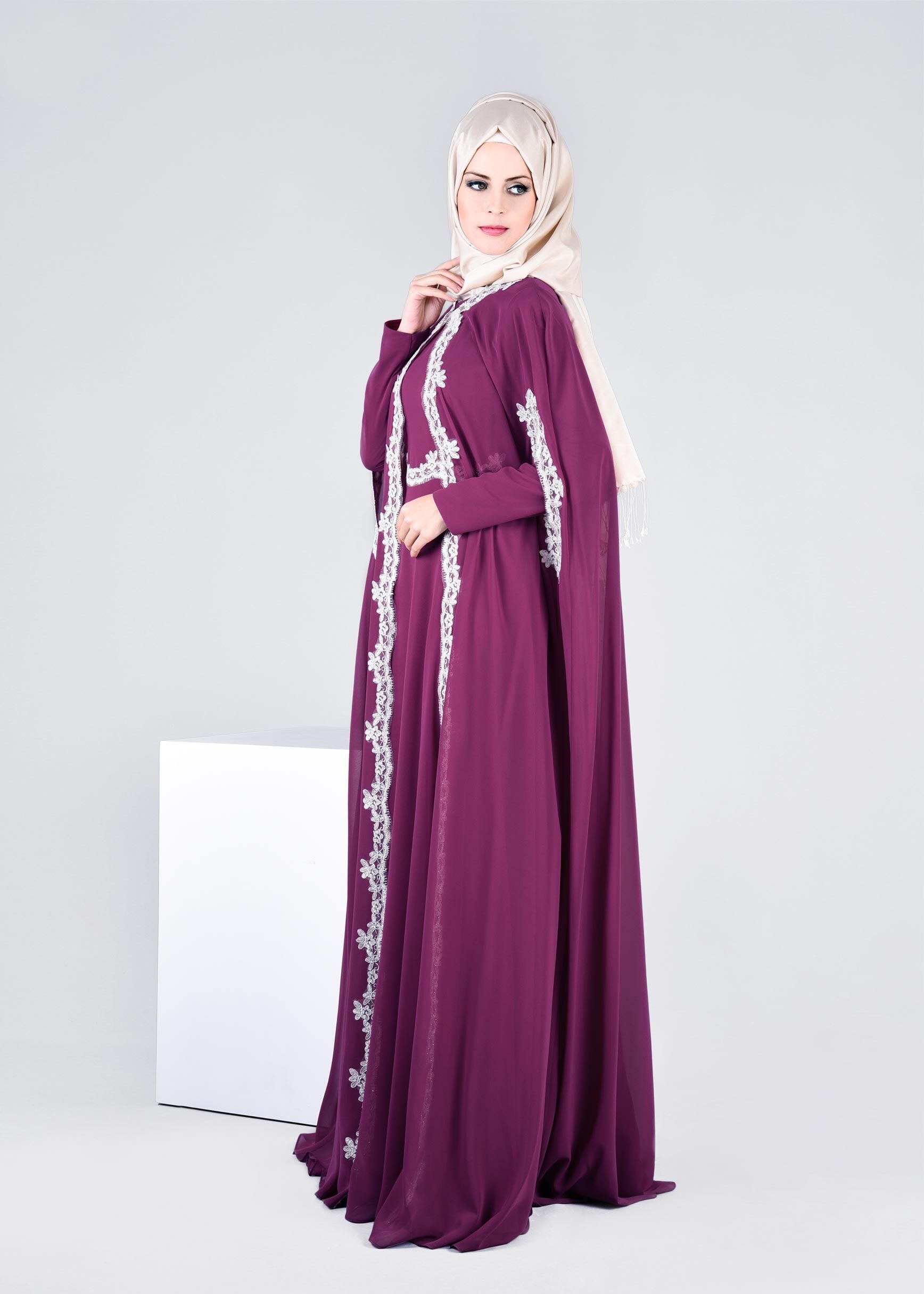 Tesettür giyim MOR 5342 NEW M.ŞİFON 2&prime;Lİ ELBİSELİ ABİYE 38/42 TEK38