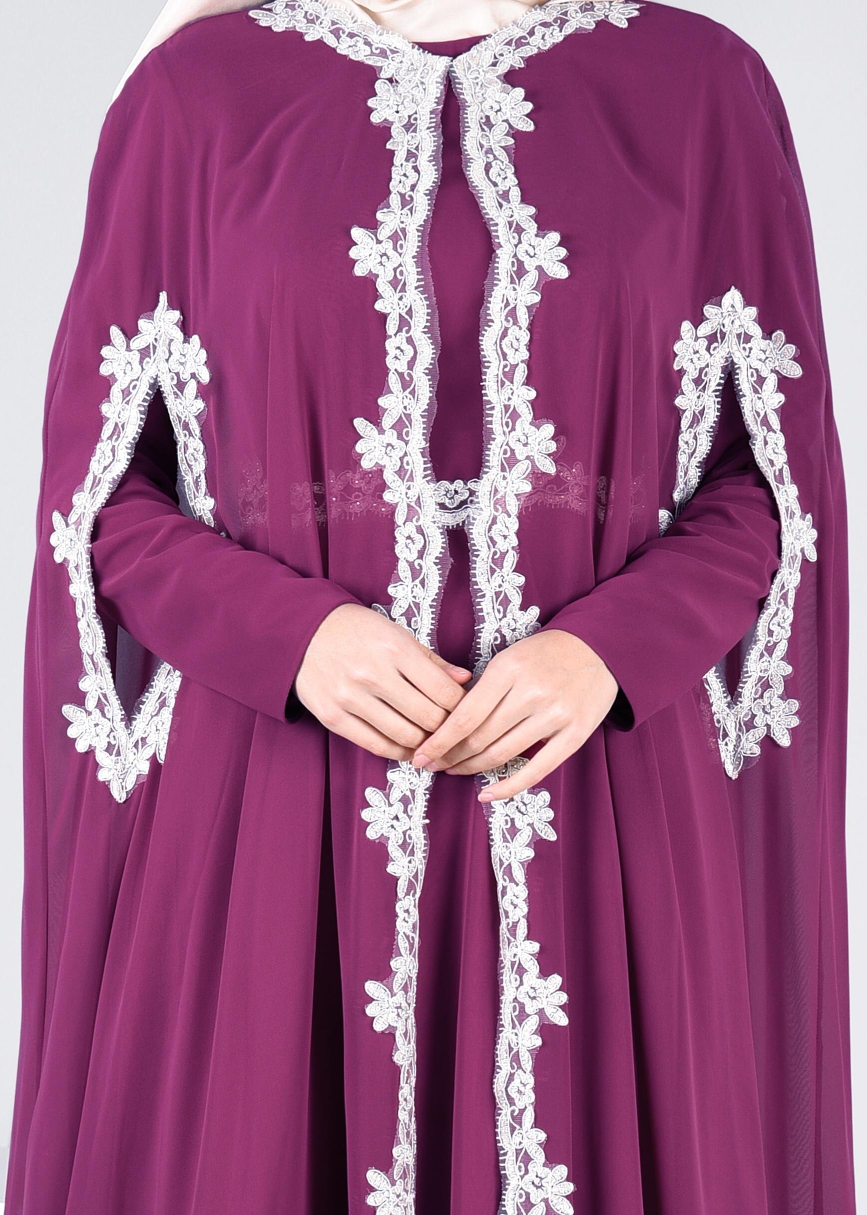 Tesettür giyim MOR 5342 NEW M.ŞİFON 2&prime;Lİ ELBİSELİ ABİYE 38/42 TEK38