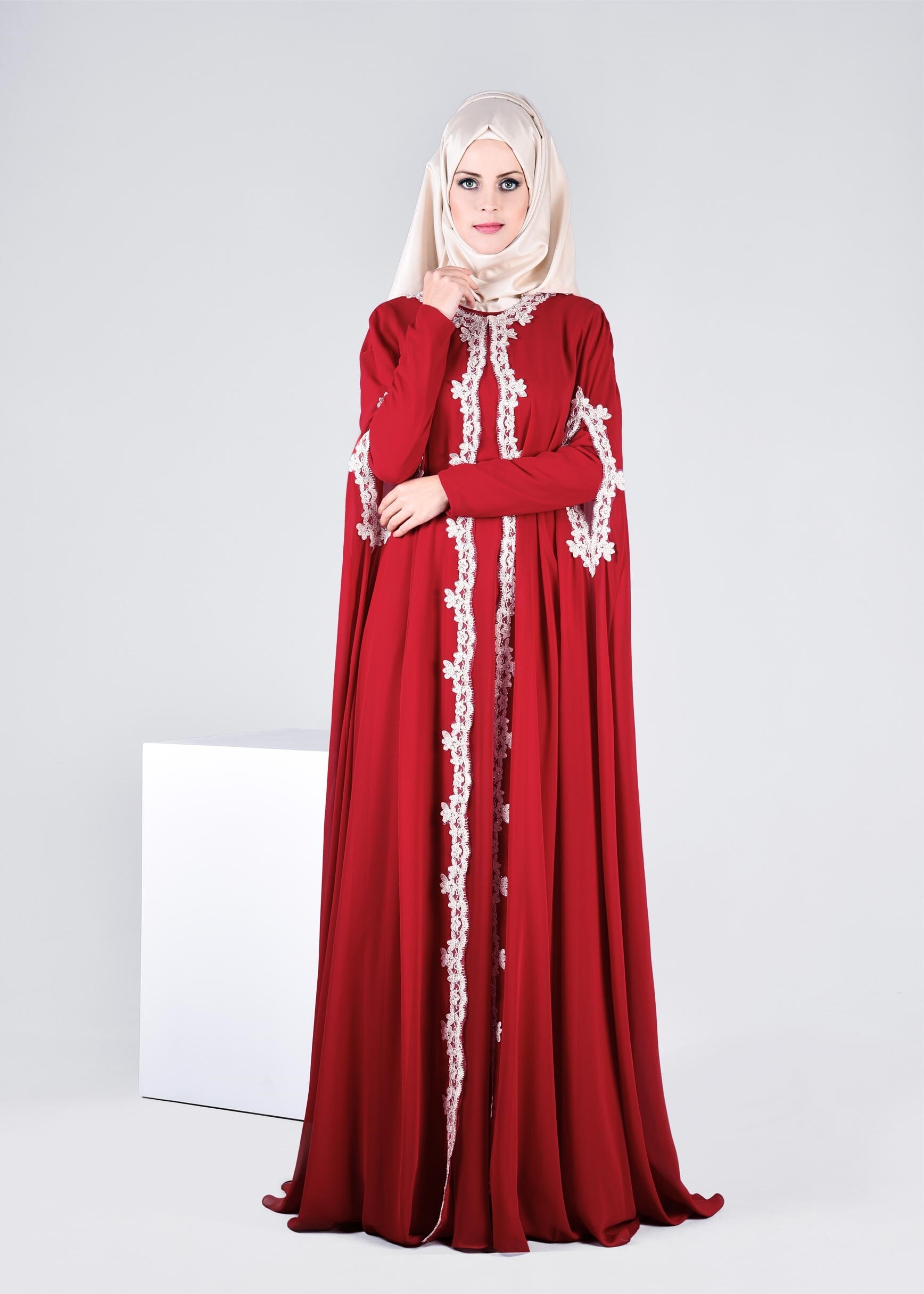 Tesettür giyim BORDO 5342 NEW M.ŞİFON 2&prime;Lİ ELBİSELİ ABİYE 38/42 TEK38