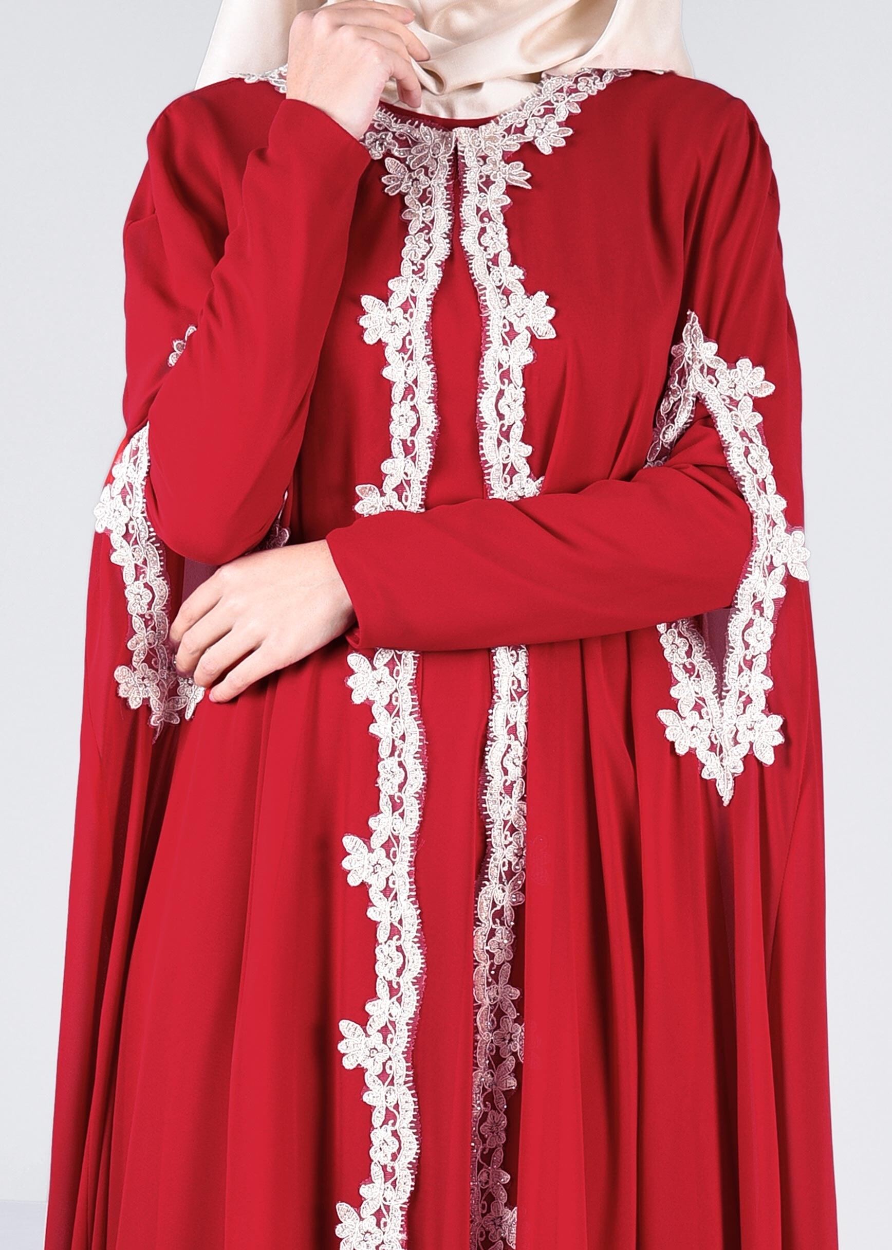 Tesettür giyim BORDO 5342 NEW M.ŞİFON 2&prime;Lİ ELBİSELİ ABİYE 38/42 TEK38