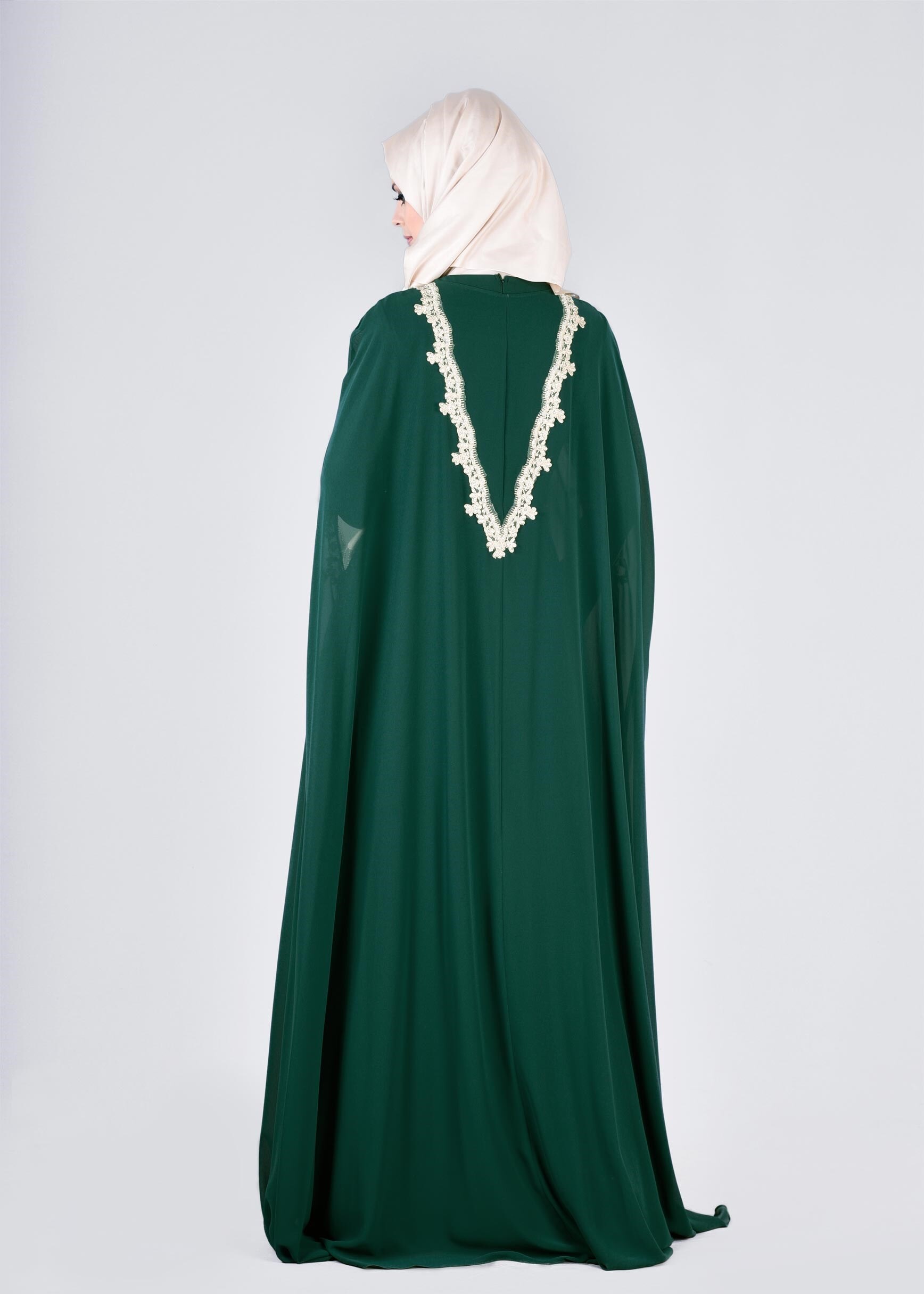 Tesettür giyim YEŞİL 5342 NEW M.ŞİFON 2&prime;Lİ ELBİSELİ ABİYE 38/42 TEK38