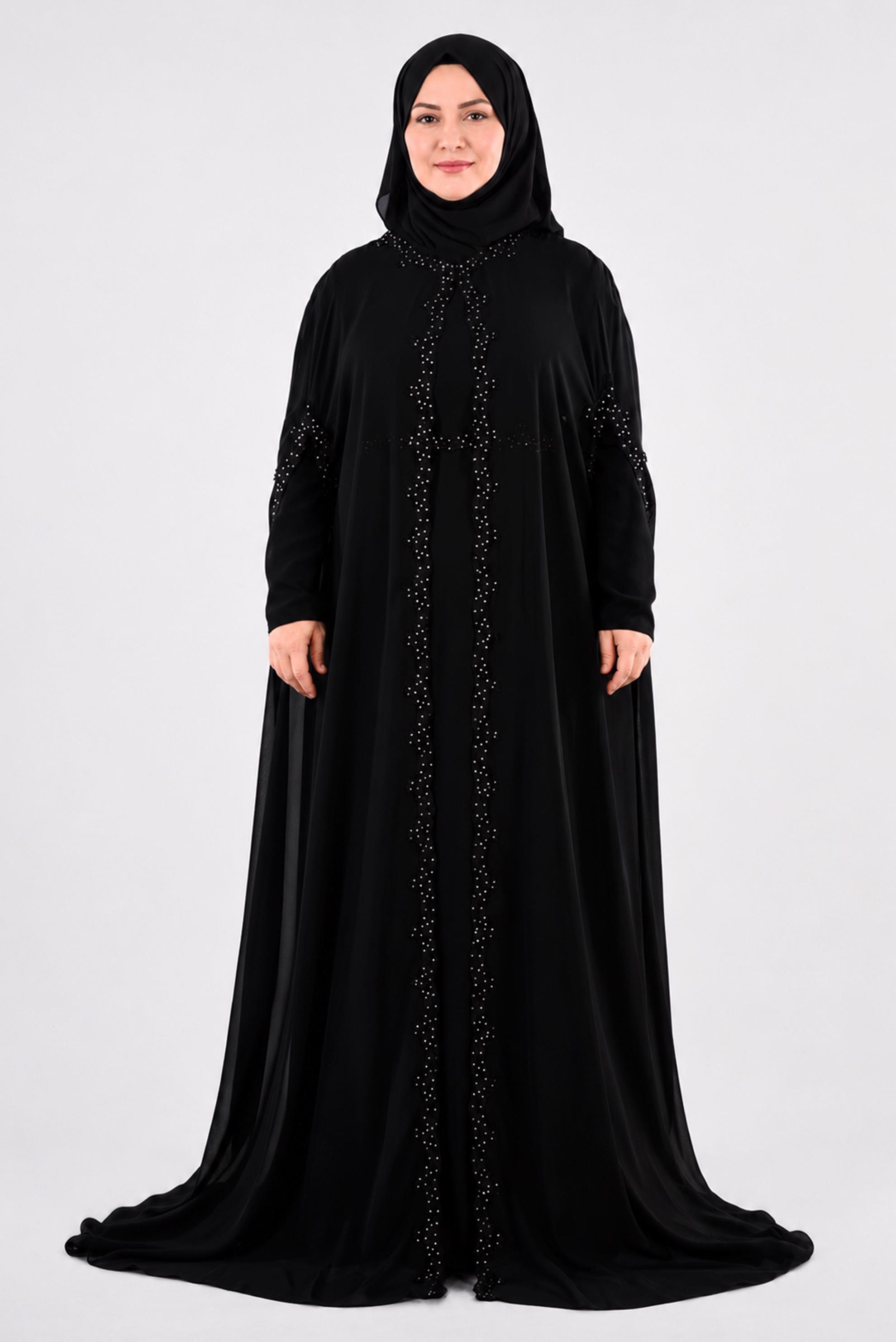 Tesettür giyim SİYAH ŞİFON ABİYE ELBİSE 5343
