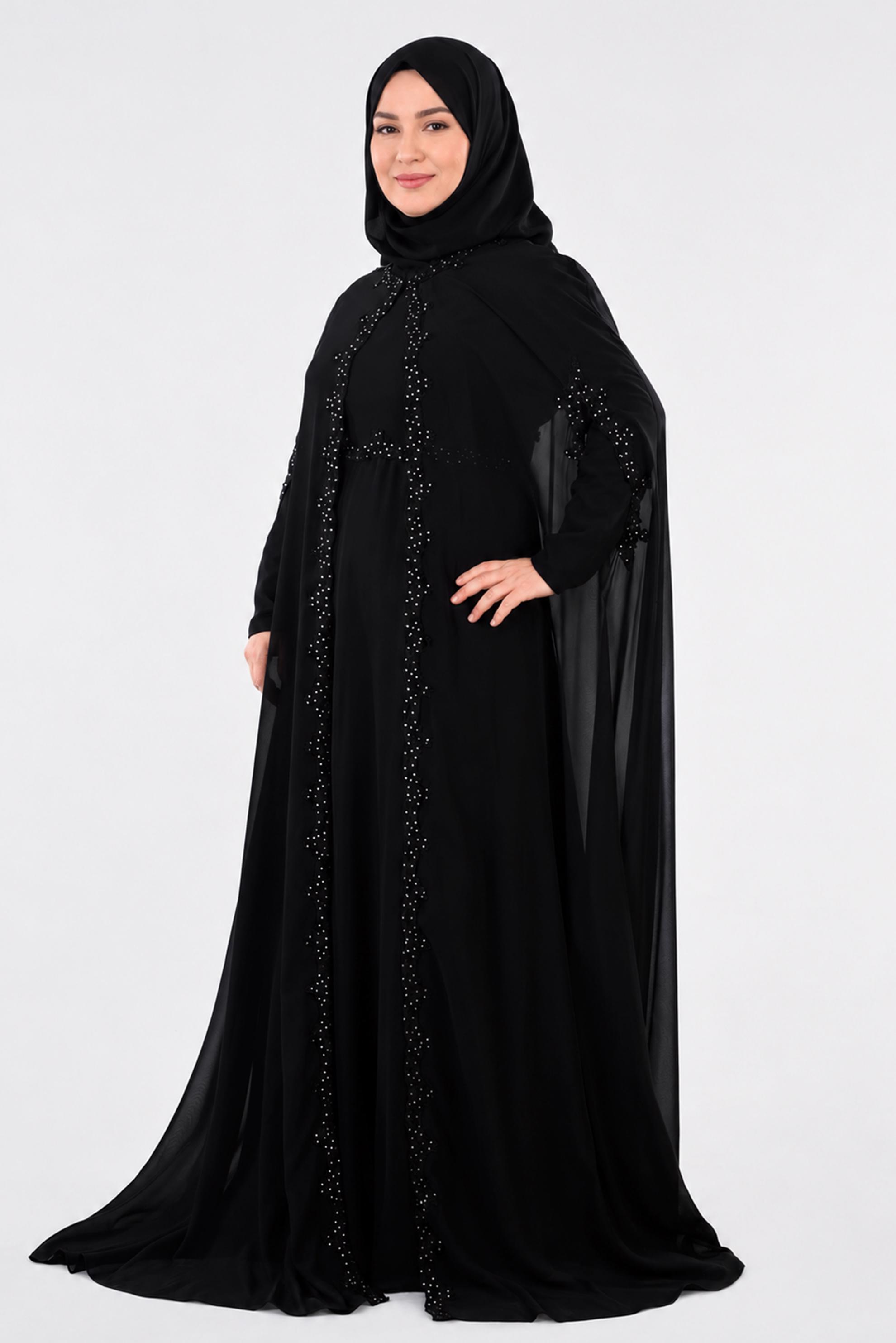 Tesettür giyim SİYAH ŞİFON ABİYE ELBİSE 5343