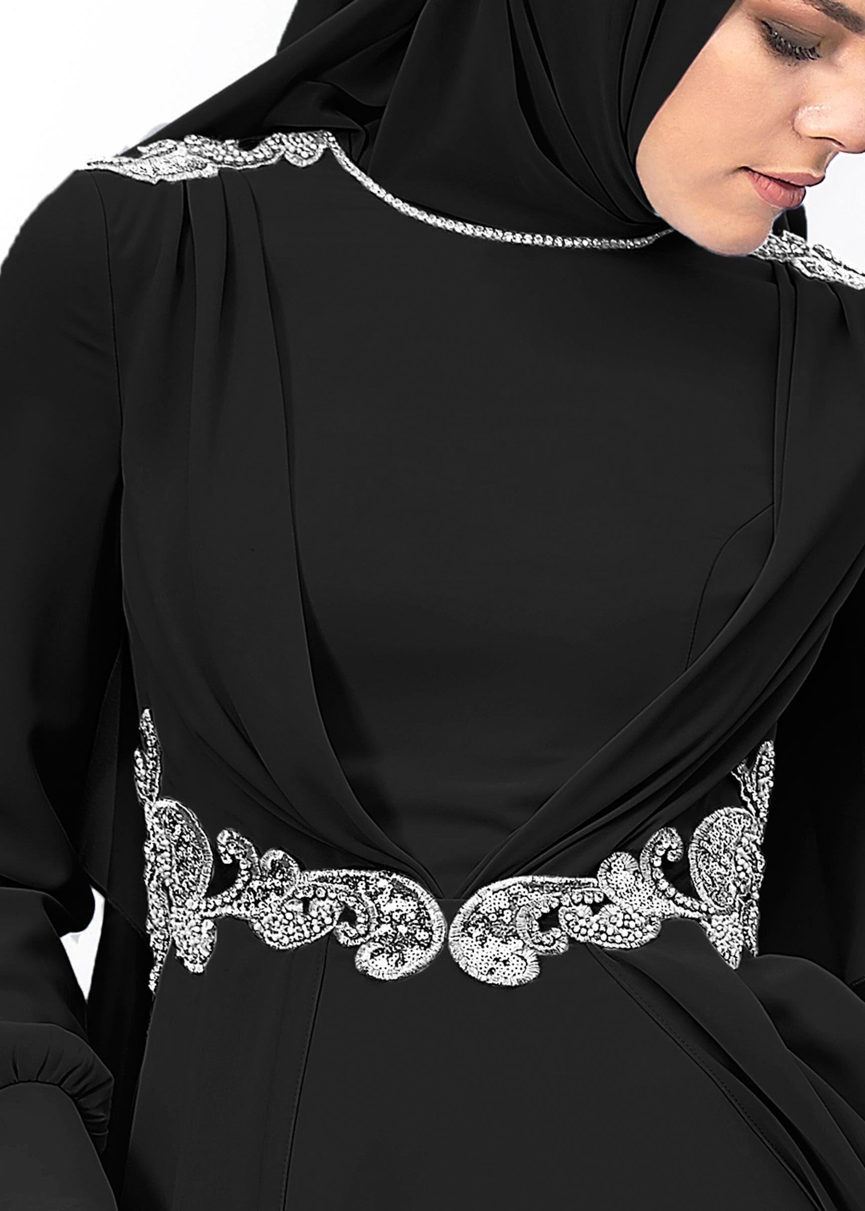 Tesettür giyim SİYAH 5349 NEW MULTİ ŞİFON ABİYE 38/42 TEK40