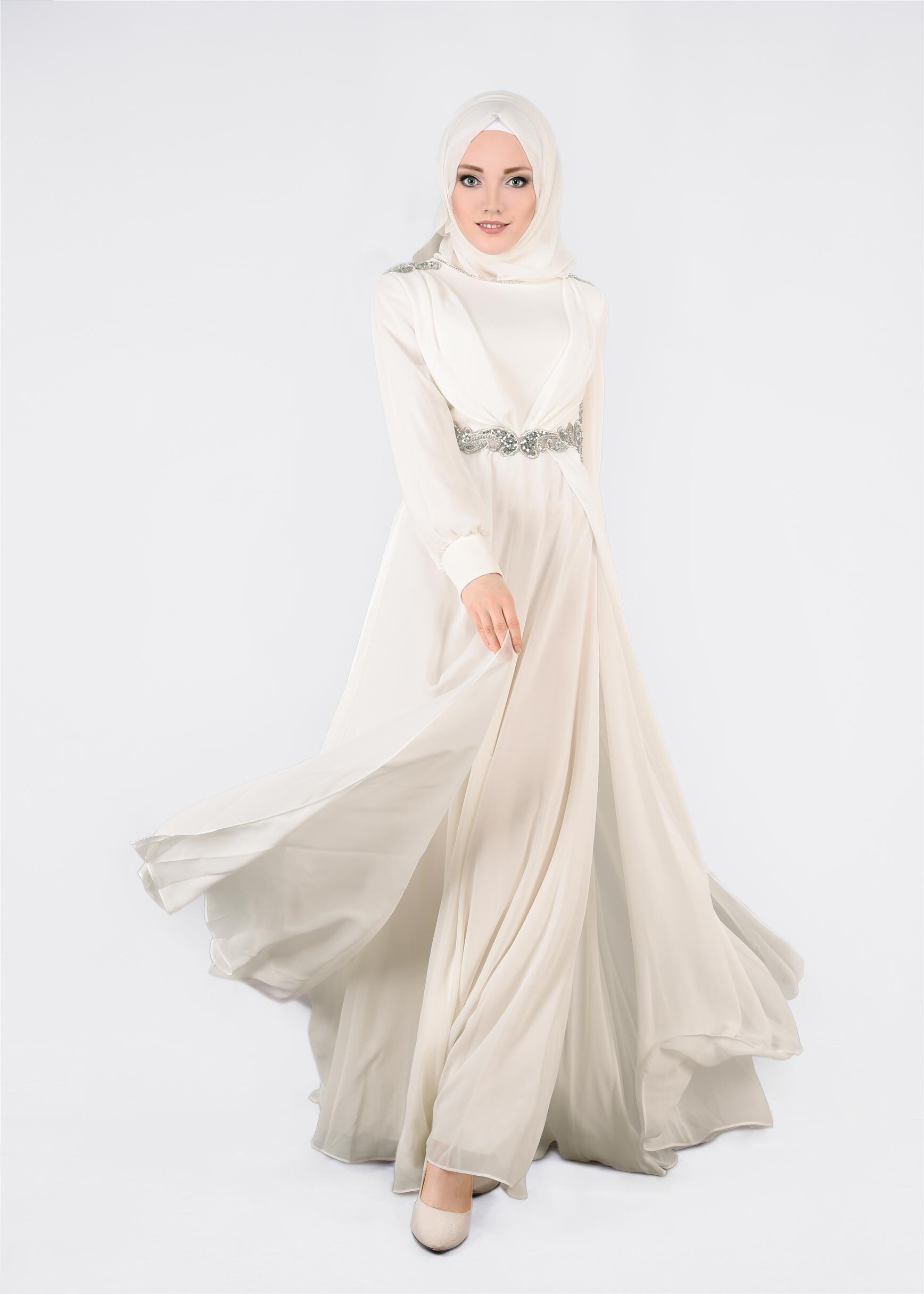 Tesettür giyim BEYAZ 5349 NEW MULTİ ŞİFON ABİYE 38/42 TEK40