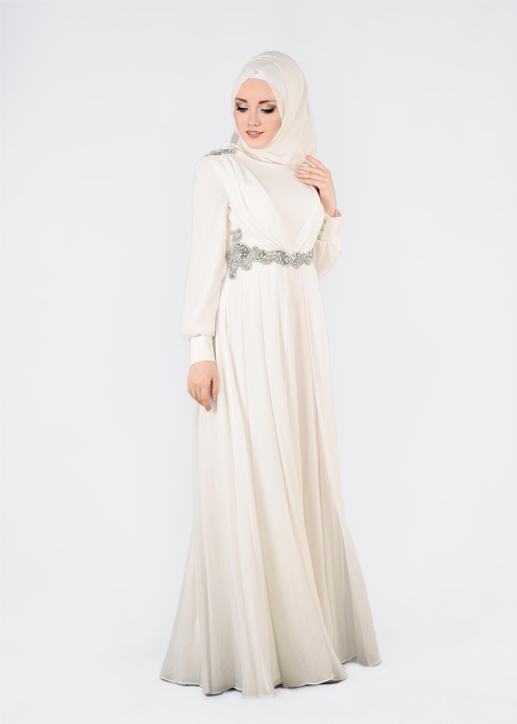 Tesettür giyim BEYAZ 5349 NEW MULTİ ŞİFON ABİYE 38/42 TEK40