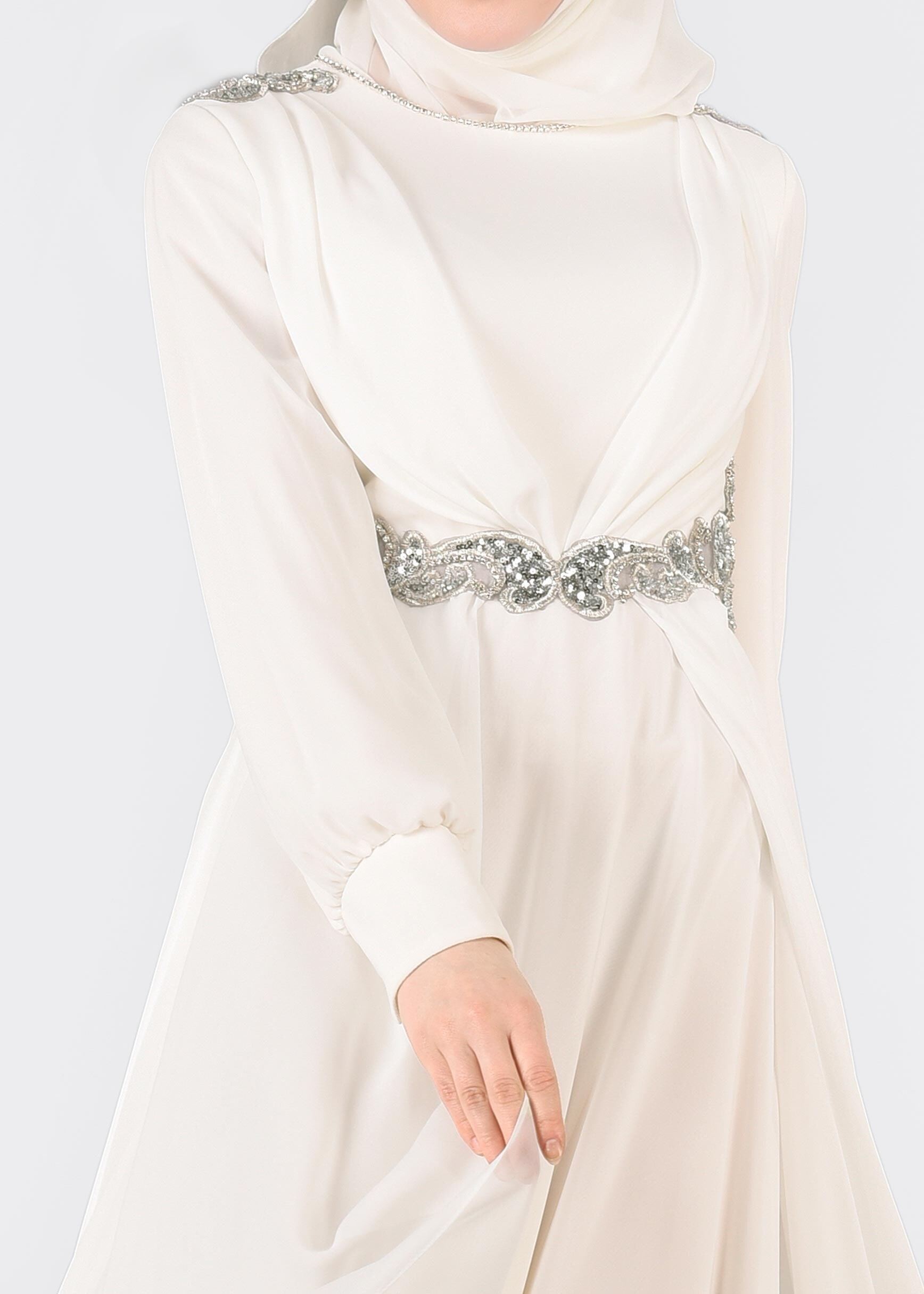 Tesettür giyim BEYAZ 5349 NEW MULTİ ŞİFON ABİYE 38/42 TEK40