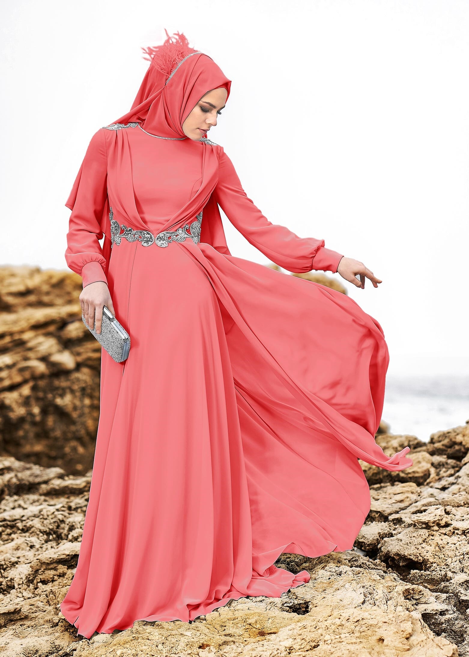 Tesettür giyim MERCAN 5349 NEW MULTİ ŞİFON ABİYE 38/42 TEK40