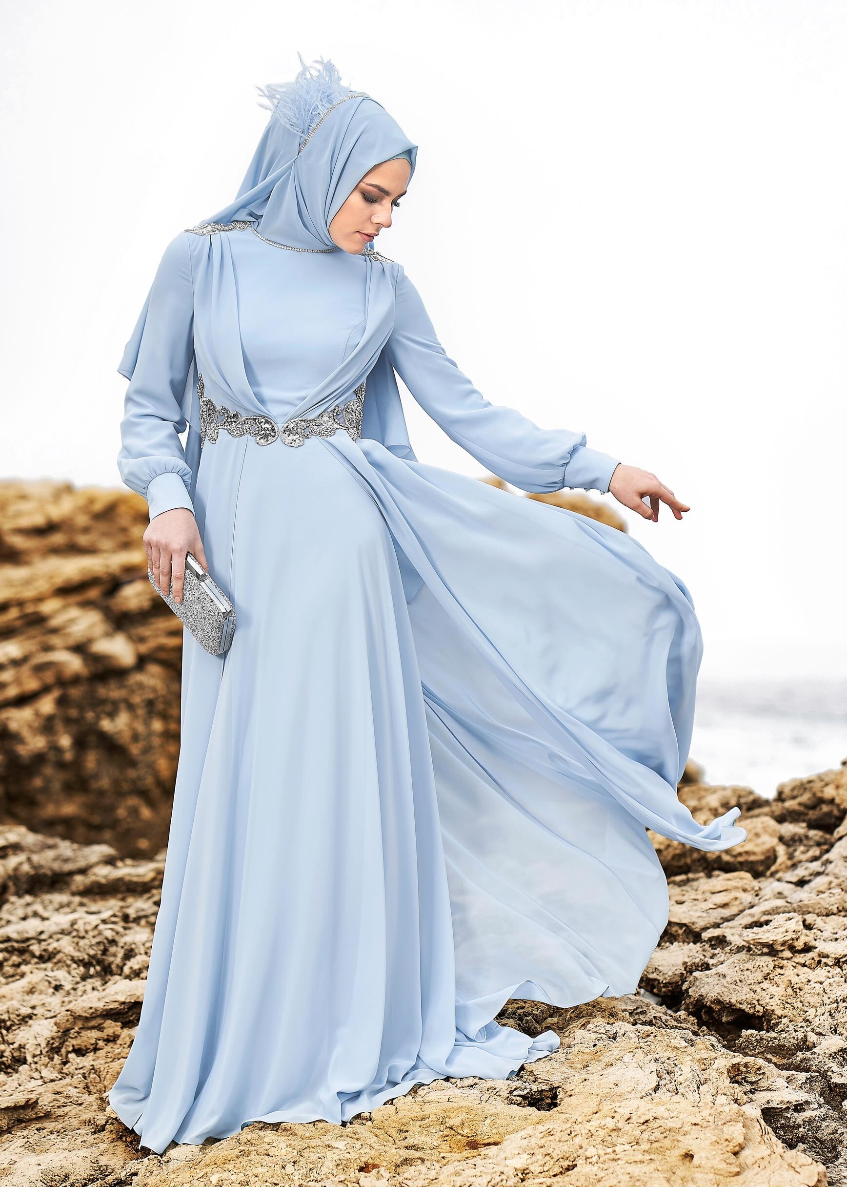 Tesettür giyim MAVİ 5349 NEW MULTİ ŞİFON ABİYE 38/42 TEK40