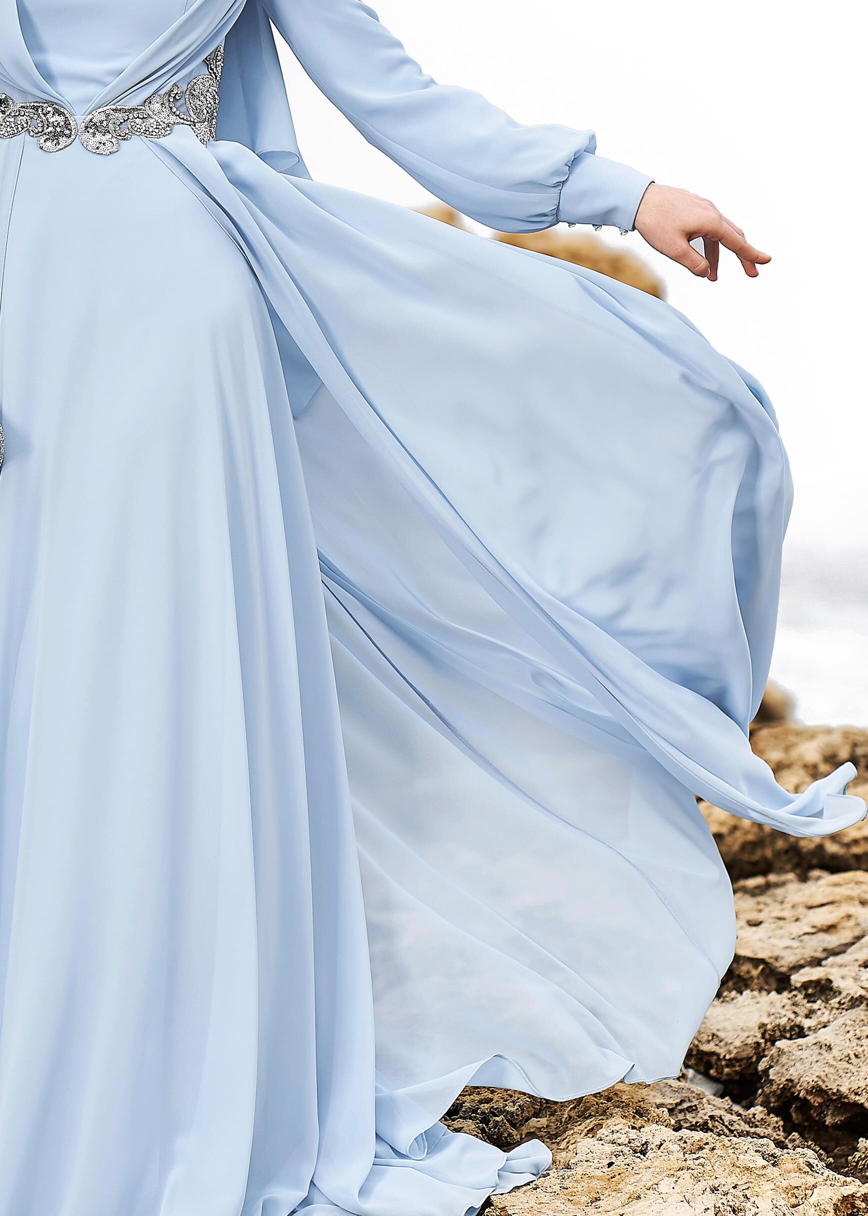 Tesettür giyim MAVİ 5349 NEW MULTİ ŞİFON ABİYE 38/42 TEK40