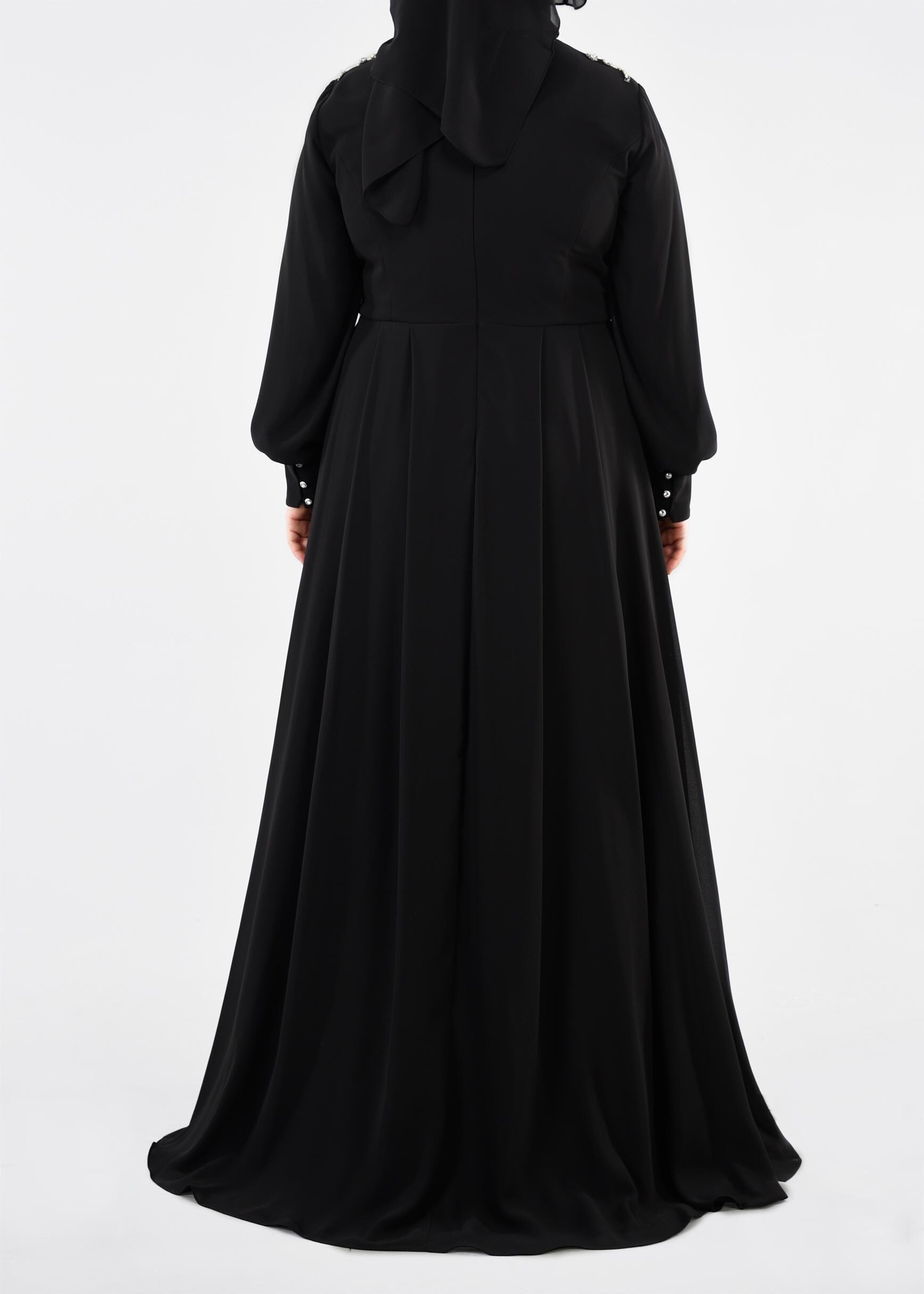 Tesettür giyim SİYAH TAŞ DETAYLI ŞİFON ABİYE ELBİSE 5350