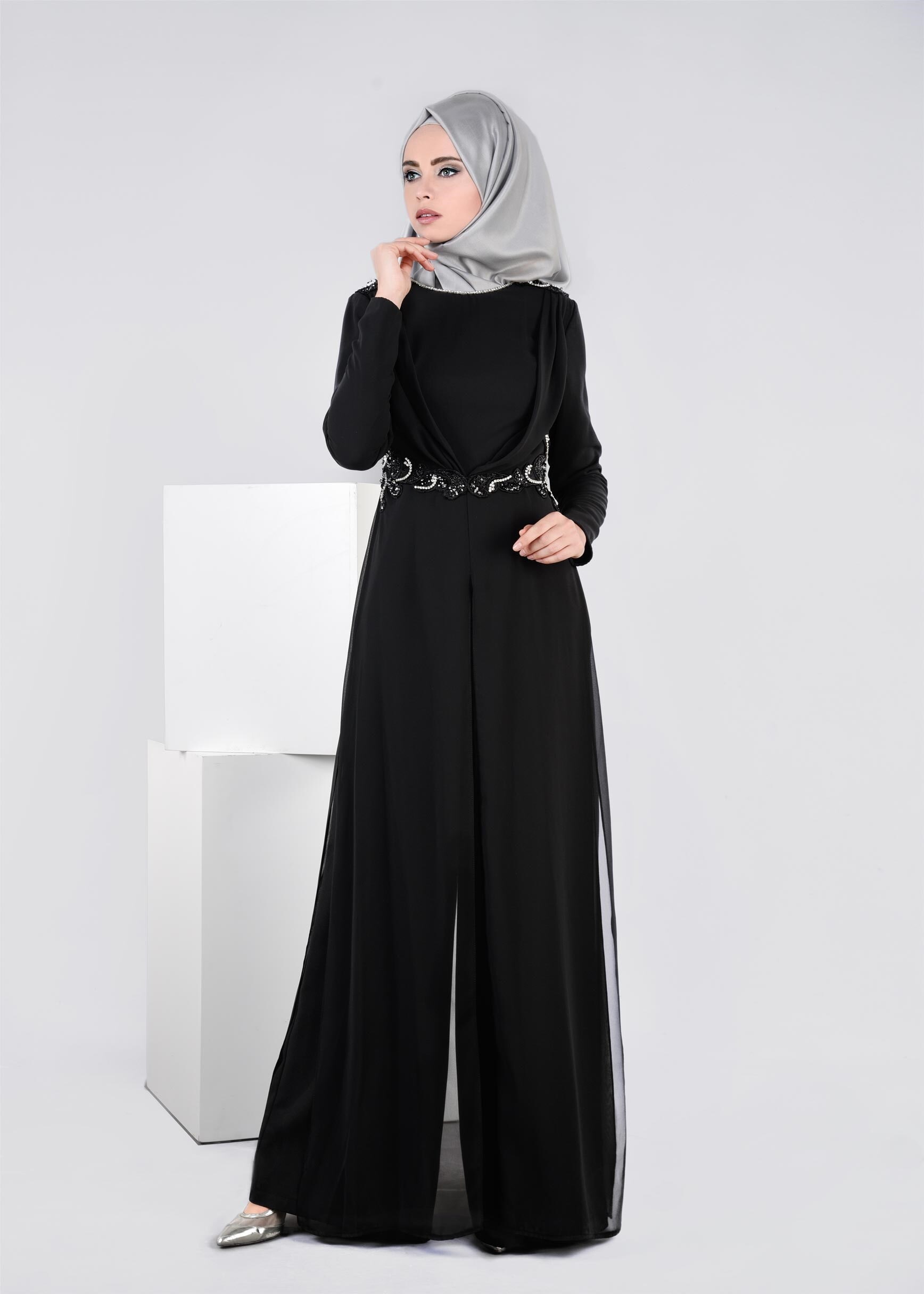 Tesettür giyim SİYAH 5353 CAMİLA 6385 ABİYE TULUM 38/42