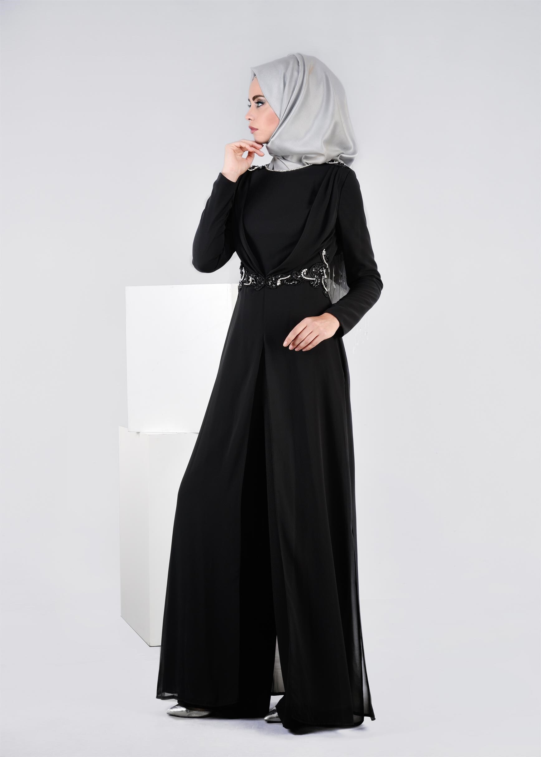 Tesettür giyim SİYAH 5353 CAMİLA 6385 ABİYE TULUM 38/42