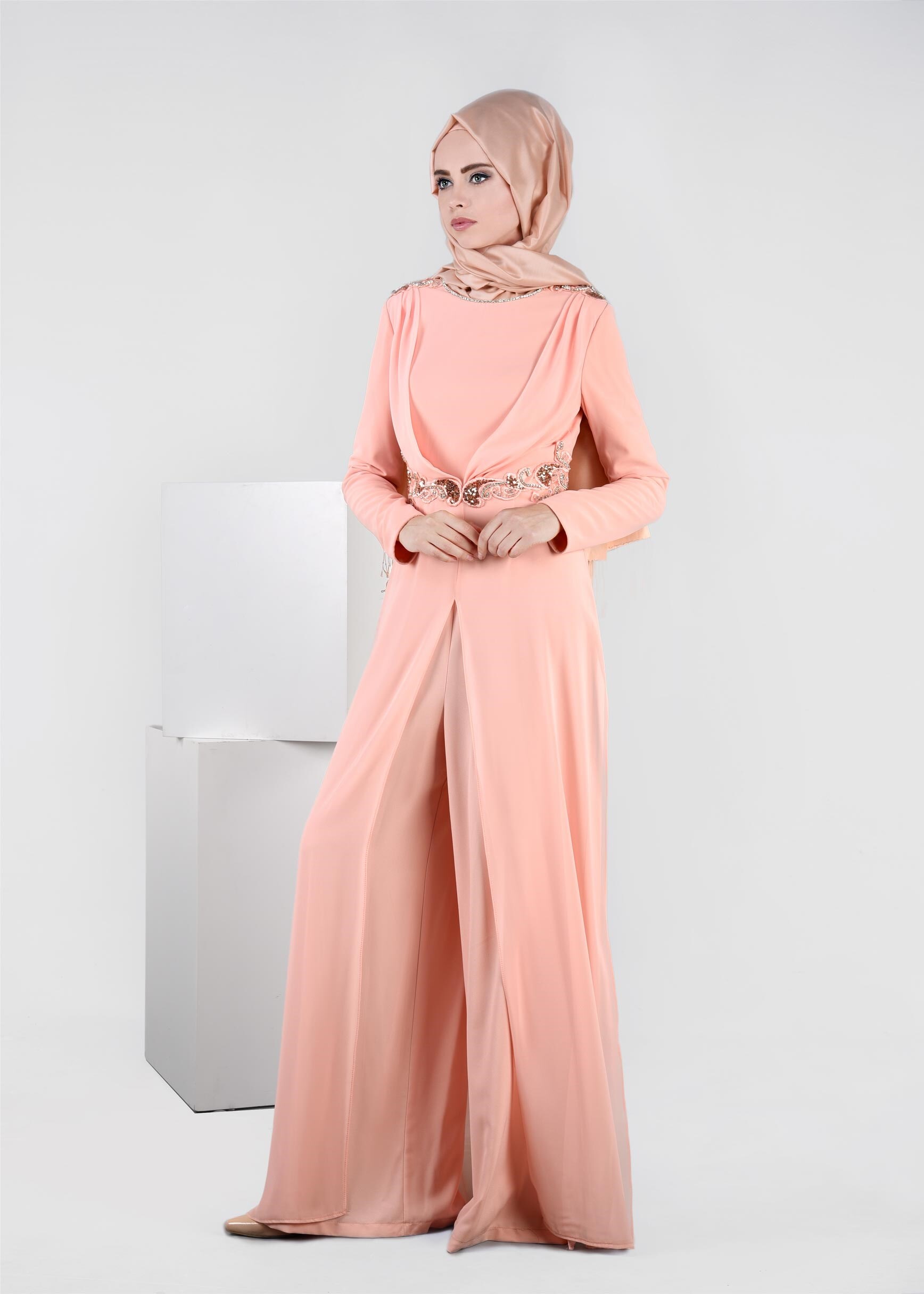 Tesettür giyim PEMBE 5353 CAMİLA 6385 ABİYE TULUM 38/42