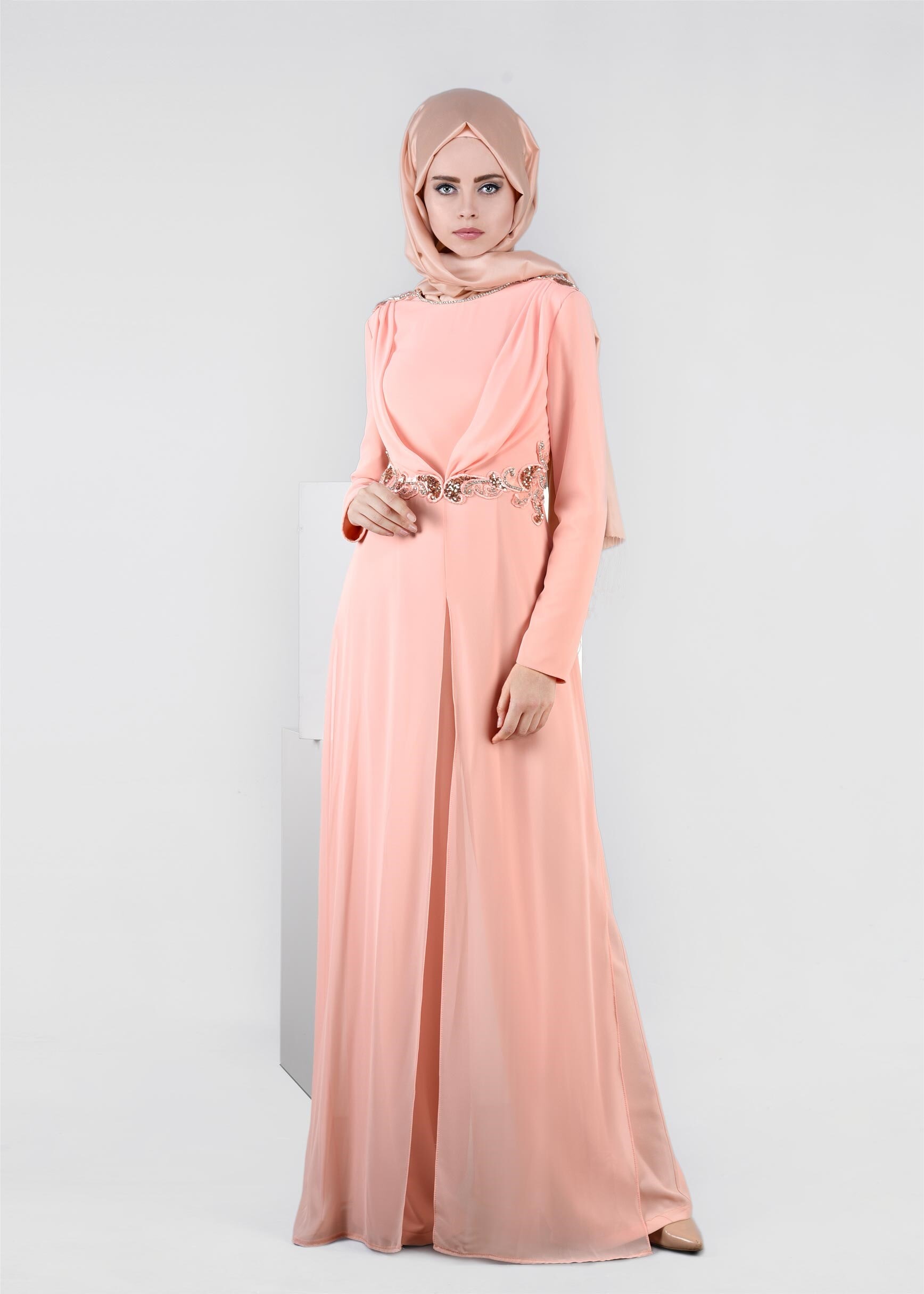 Tesettür giyim PEMBE 5353 CAMİLA 6385 ABİYE TULUM 38/42