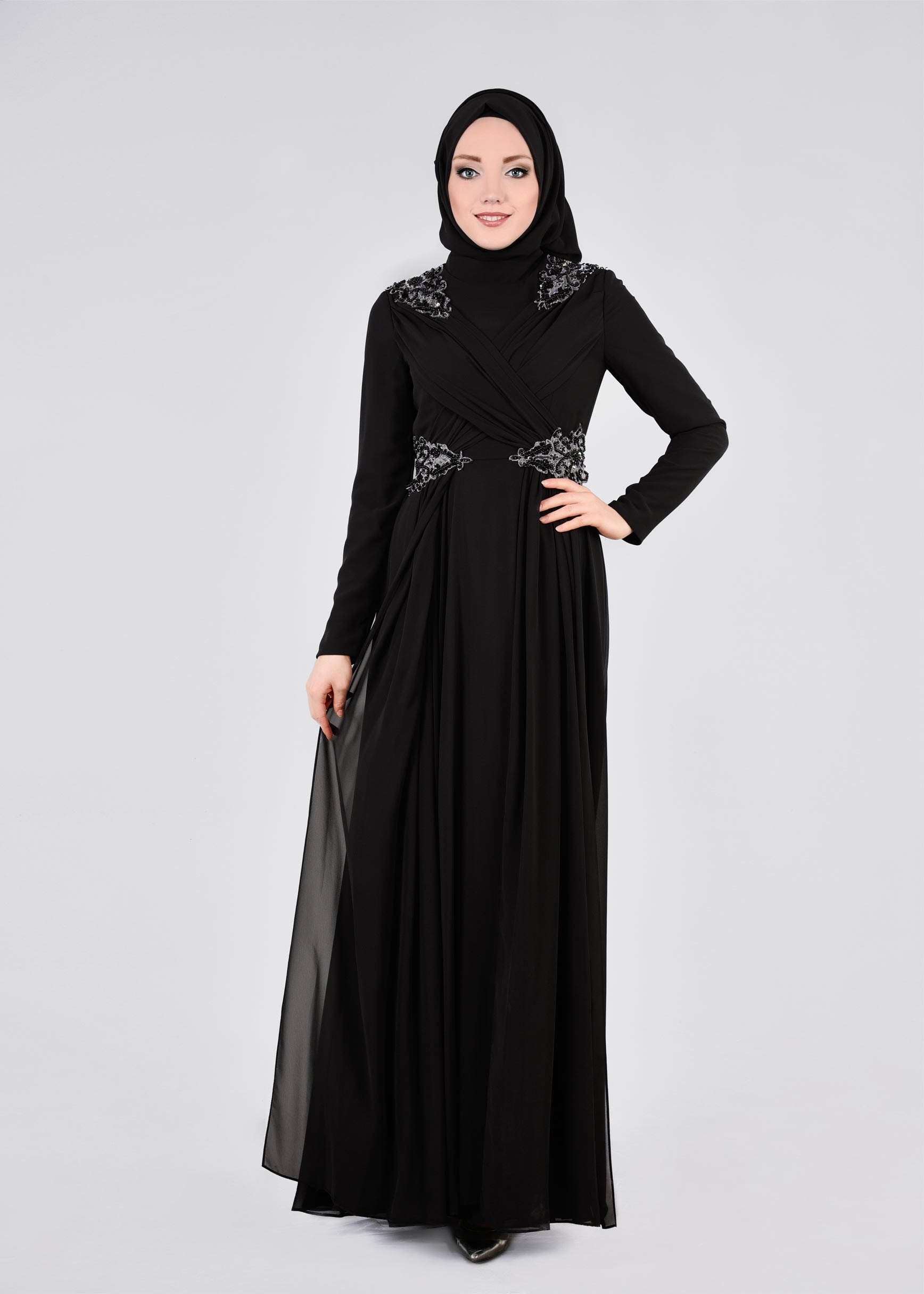 Tesettür giyim SİYAH 5356 NEW MULTİ ŞİSON ABİYE 38/42 TEK40