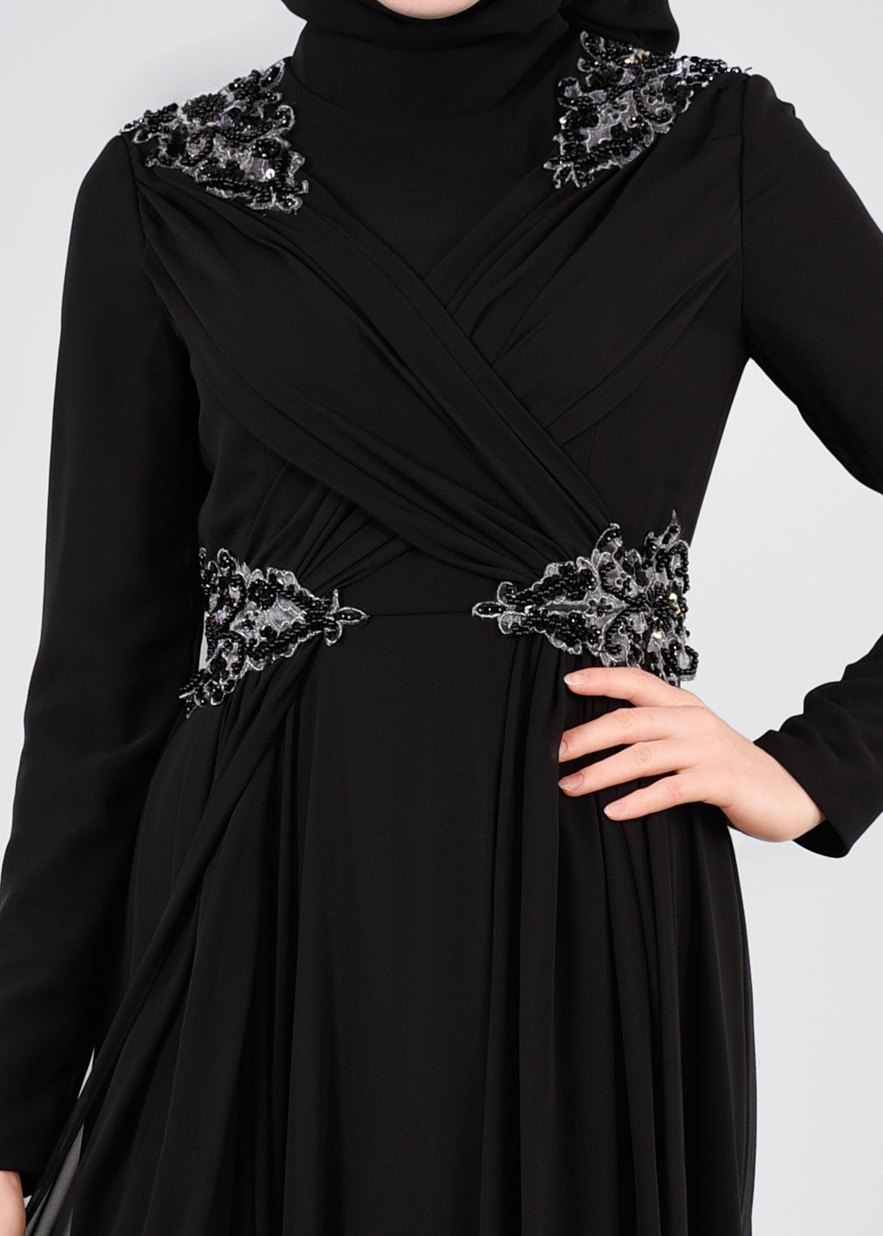 Tesettür giyim SİYAH 5356 NEW MULTİ ŞİSON ABİYE 38/42 TEK40