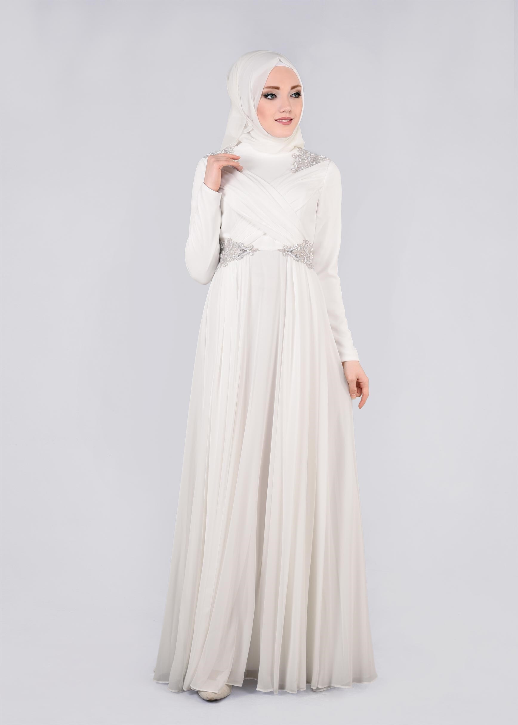 Tesettür giyim BEYAZ 5356 NEW MULTİ ŞİSON ABİYE 38/42 TEK40