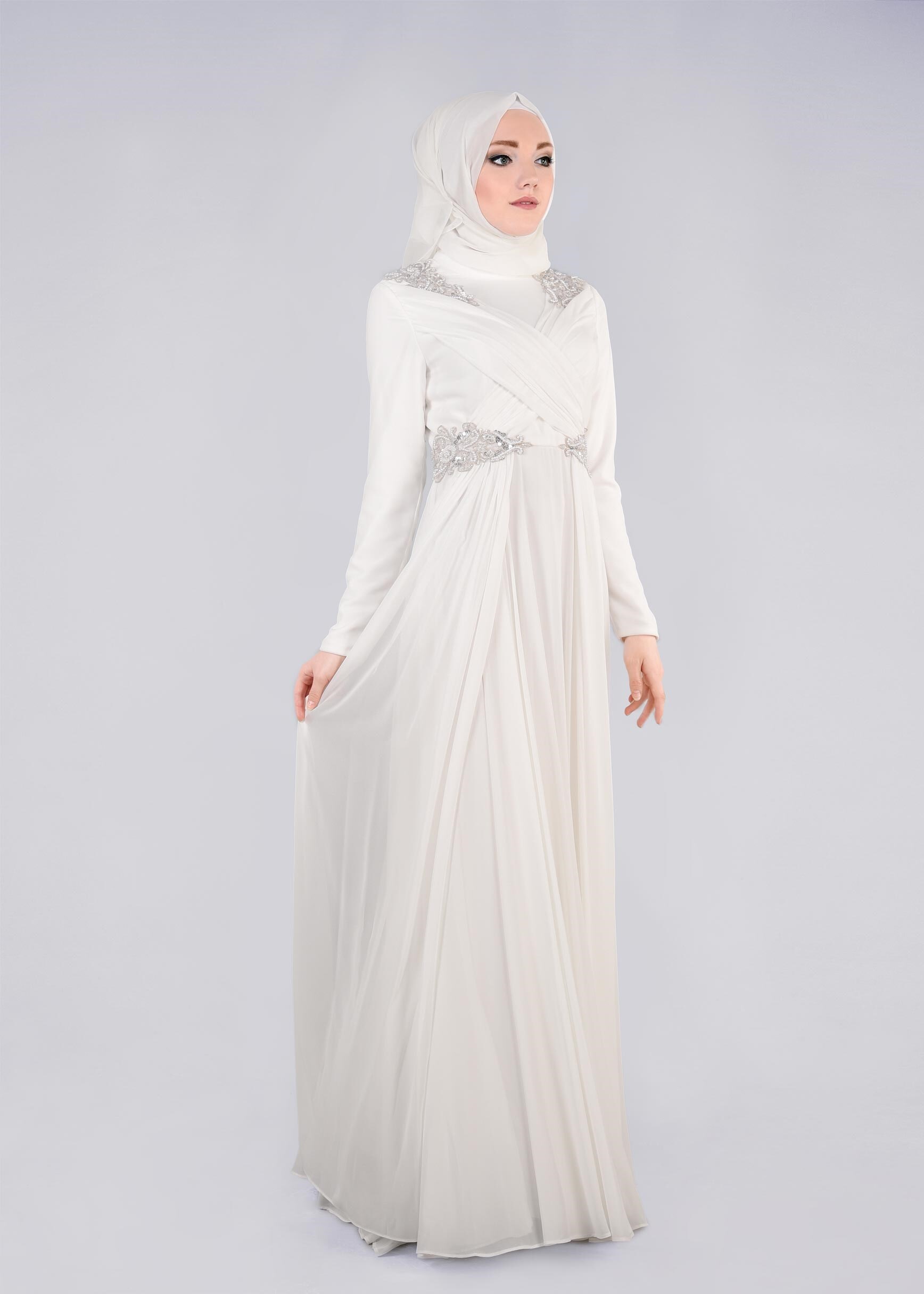 Tesettür giyim BEYAZ 5356 NEW MULTİ ŞİSON ABİYE 38/42 TEK40