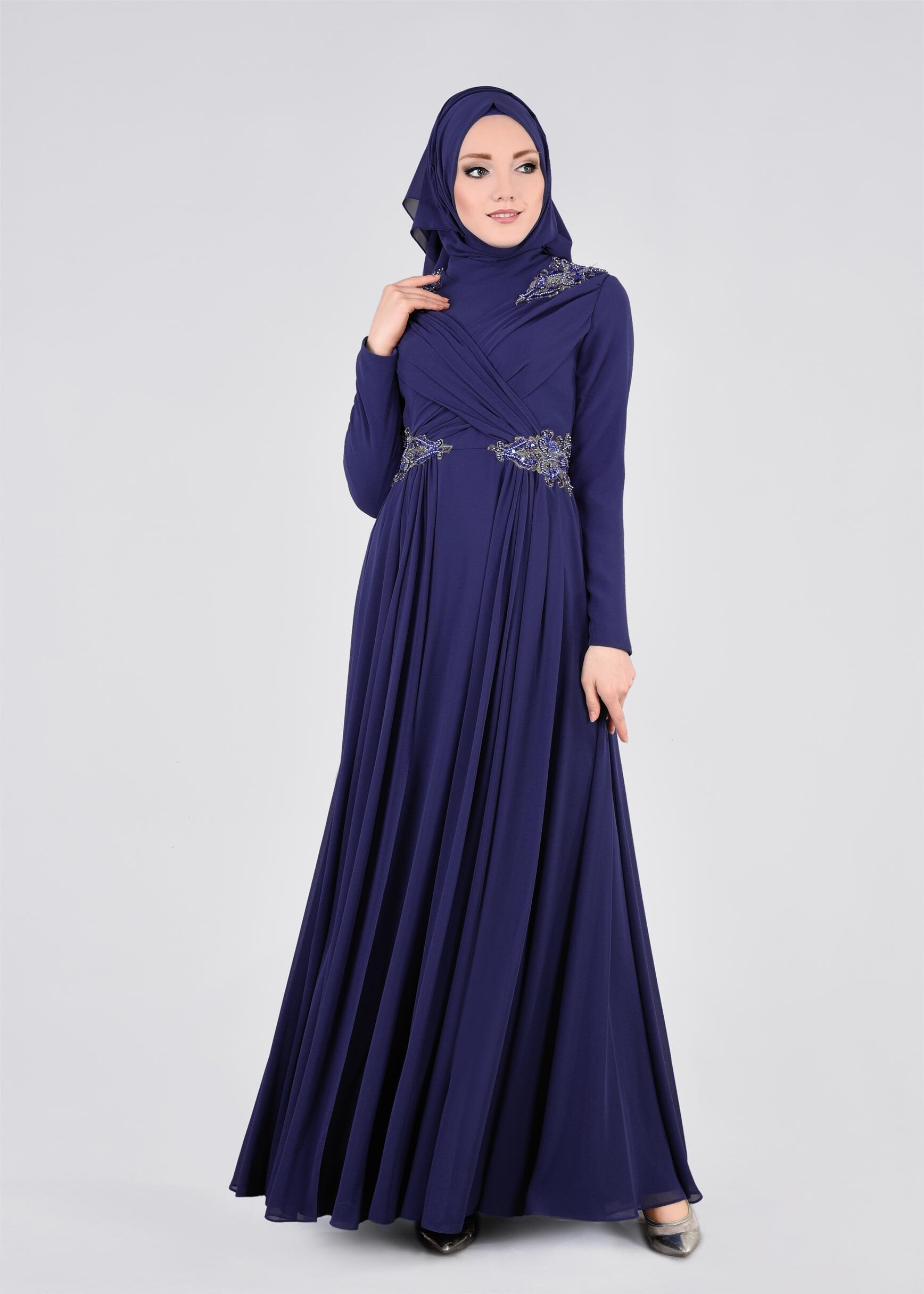 Tesettür giyim LACİVERT 5356 NEW MULTİ ŞİSON ABİYE 38/42 TEK40