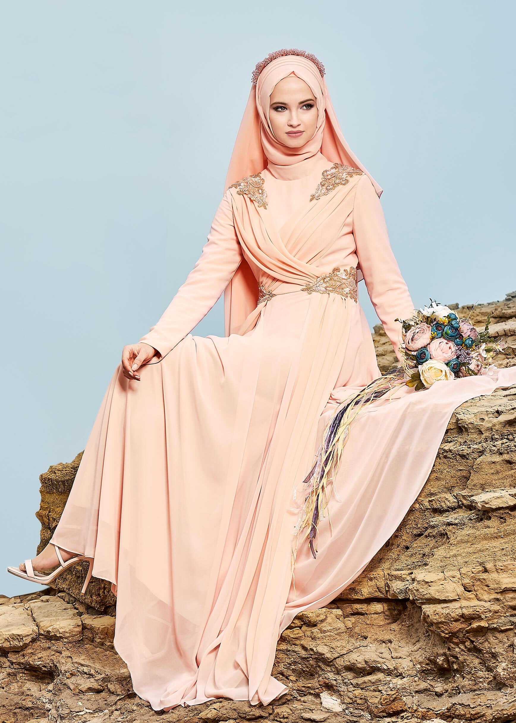 Tesettür giyim PUDRA 5356 NEW MULTİ ŞİSON ABİYE 38/42 TEK40