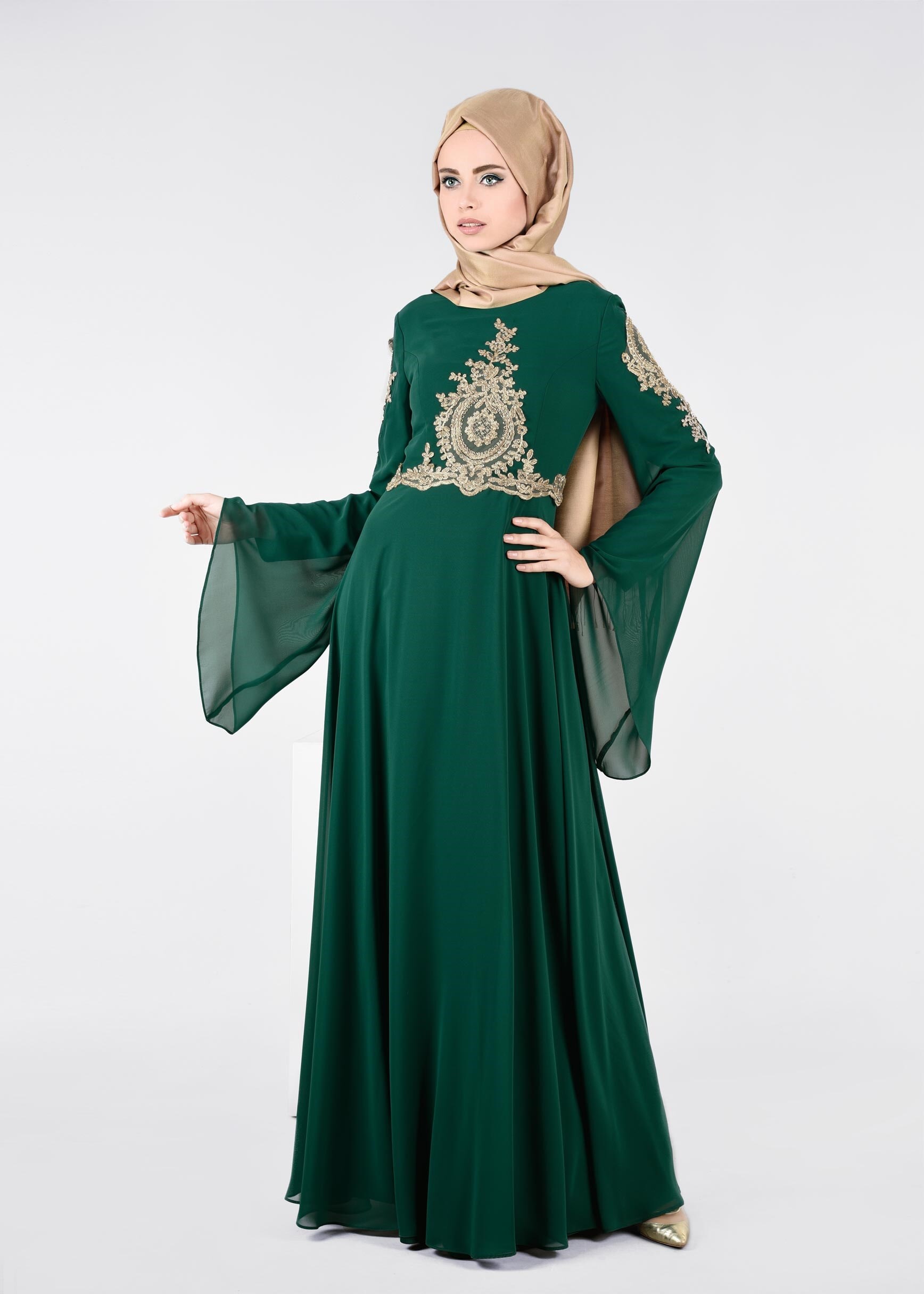 Tesettür giyim YEŞİL 5365 NEW MULTİ ŞİFON ABİYE 38/44 TEK40