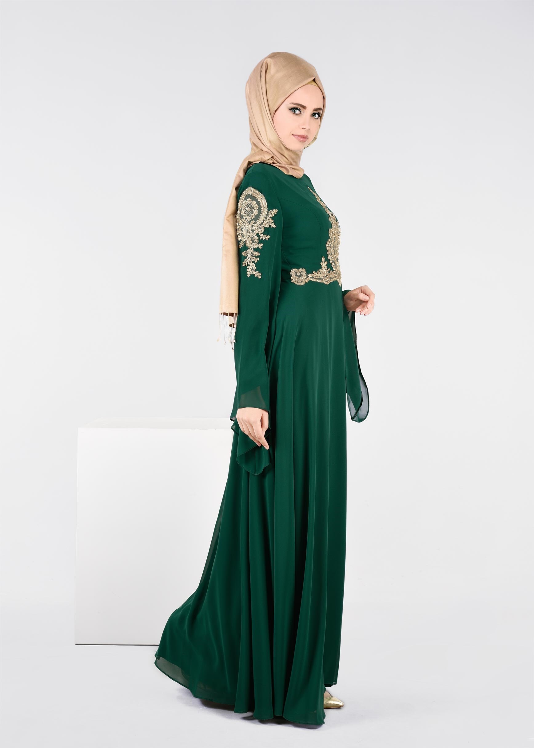 Tesettür giyim YEŞİL 5365 NEW MULTİ ŞİFON ABİYE 38/44 TEK40