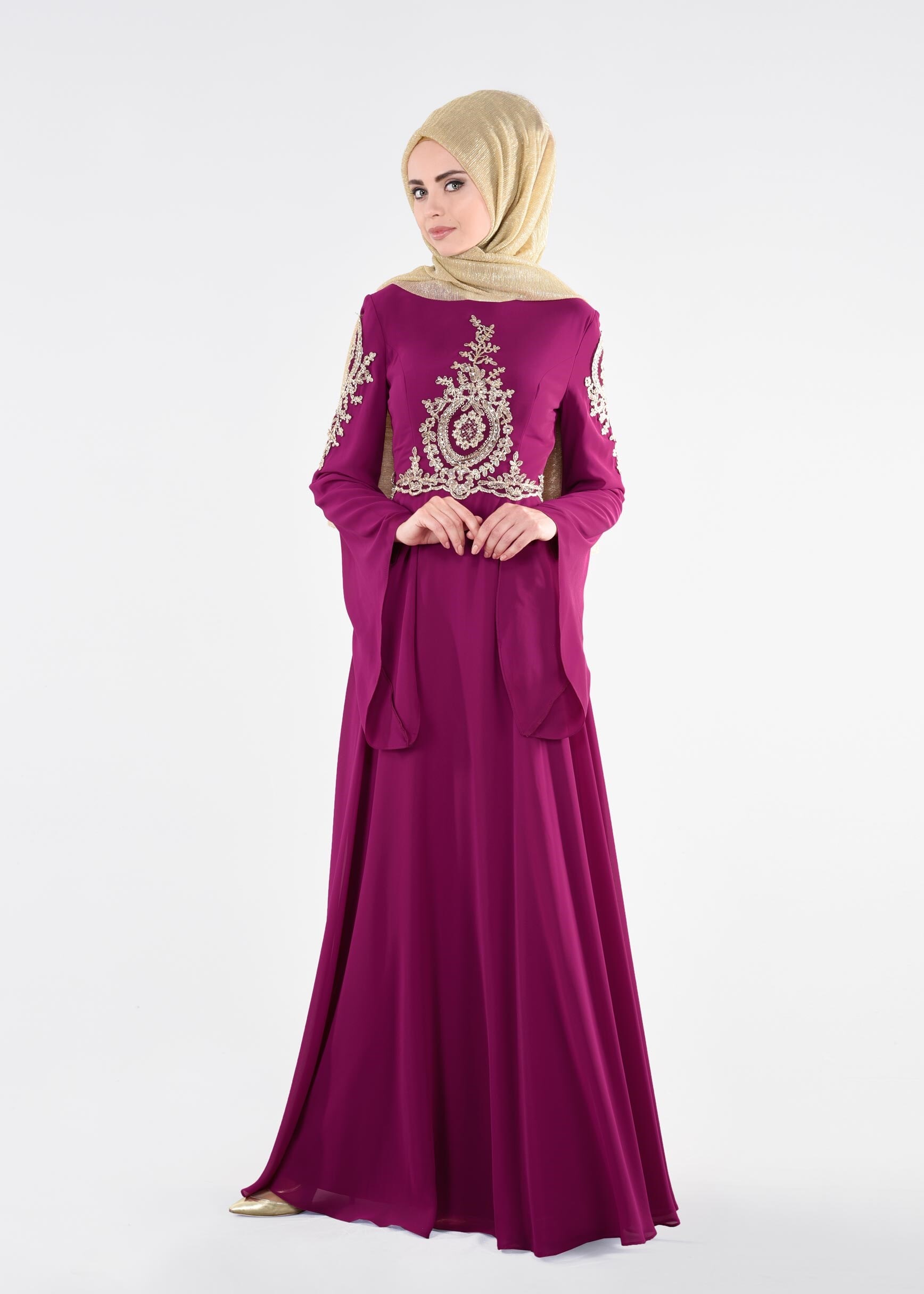 Tesettür giyim MOR 5365 NEW MULTİ ŞİFON ABİYE 38/44 TEK40