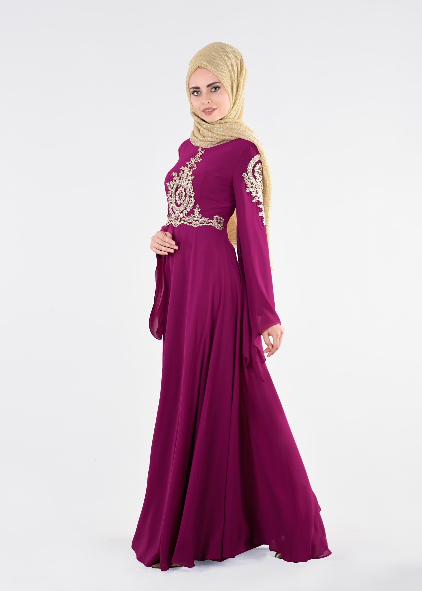 Tesettür giyim MOR 5365 NEW MULTİ ŞİFON ABİYE 38/44 TEK40