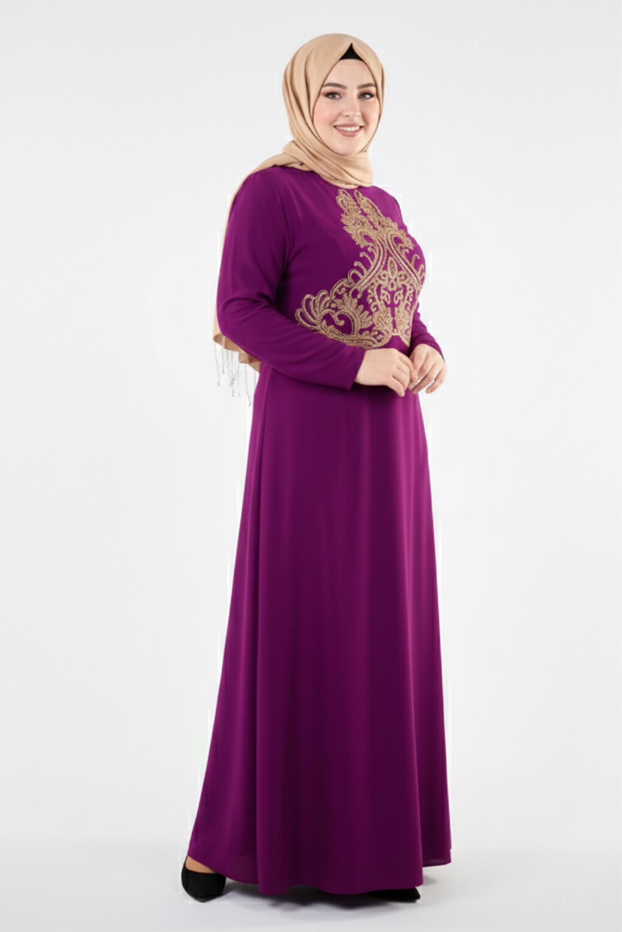 Tesettür giyim MÜRDÜM DESENLİ ABİYE ELBİSE 5367