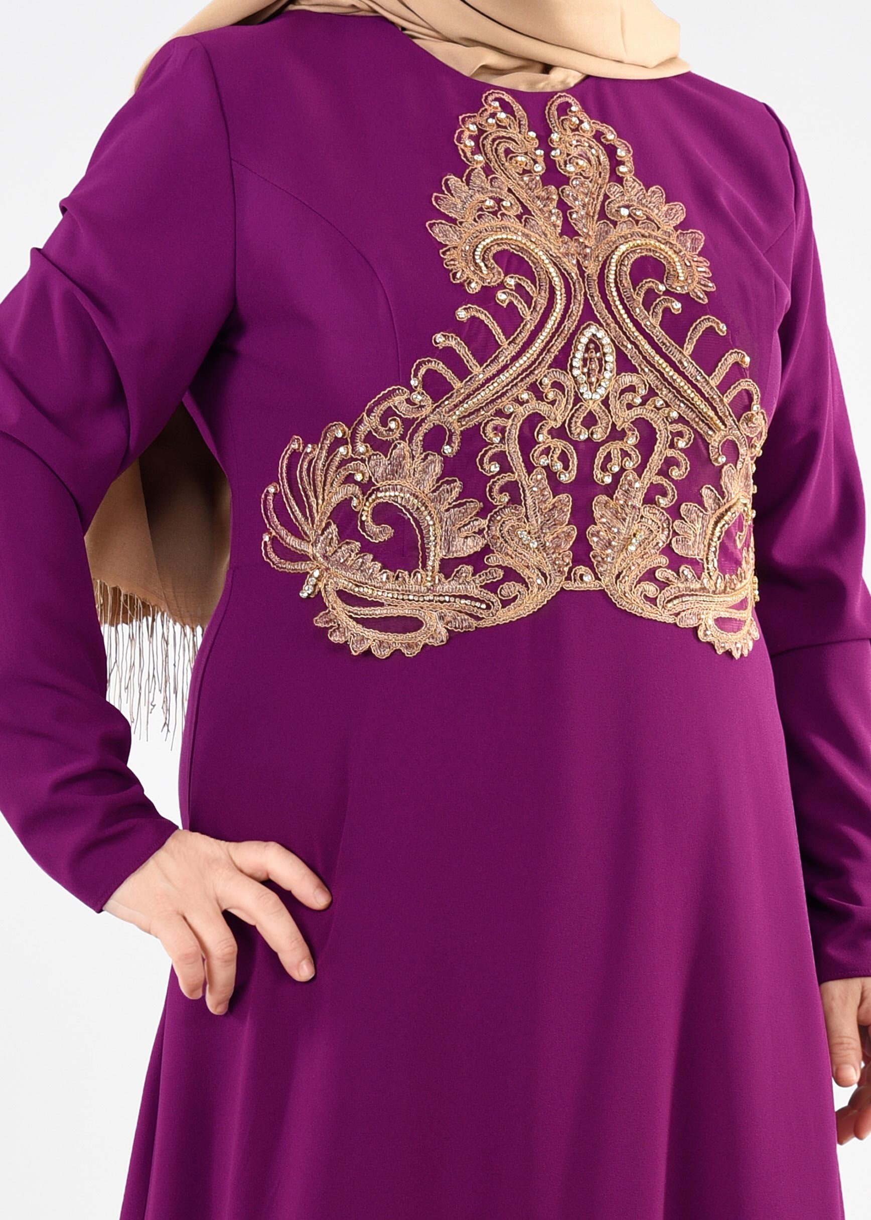 Tesettür giyim MÜRDÜM DESENLİ ABİYE ELBİSE 5367