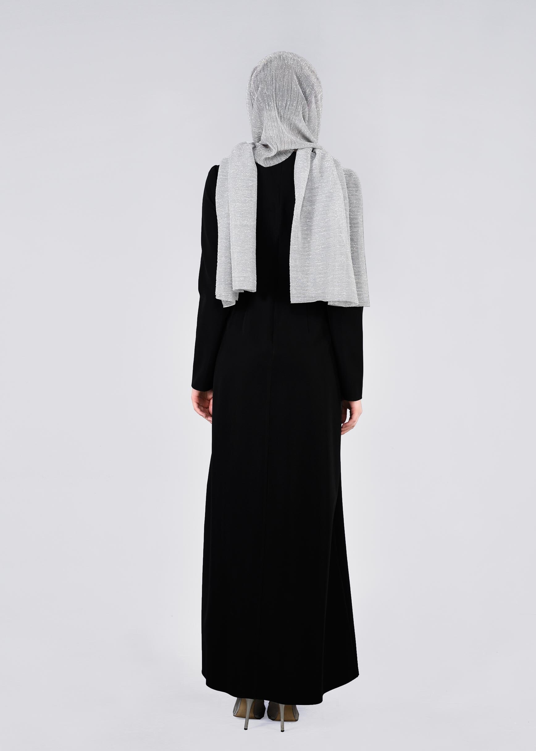 Tesettür giyim SİYAH İŞLEMELİ TAŞ DETAYLI ABİYE ELBİSE 5370