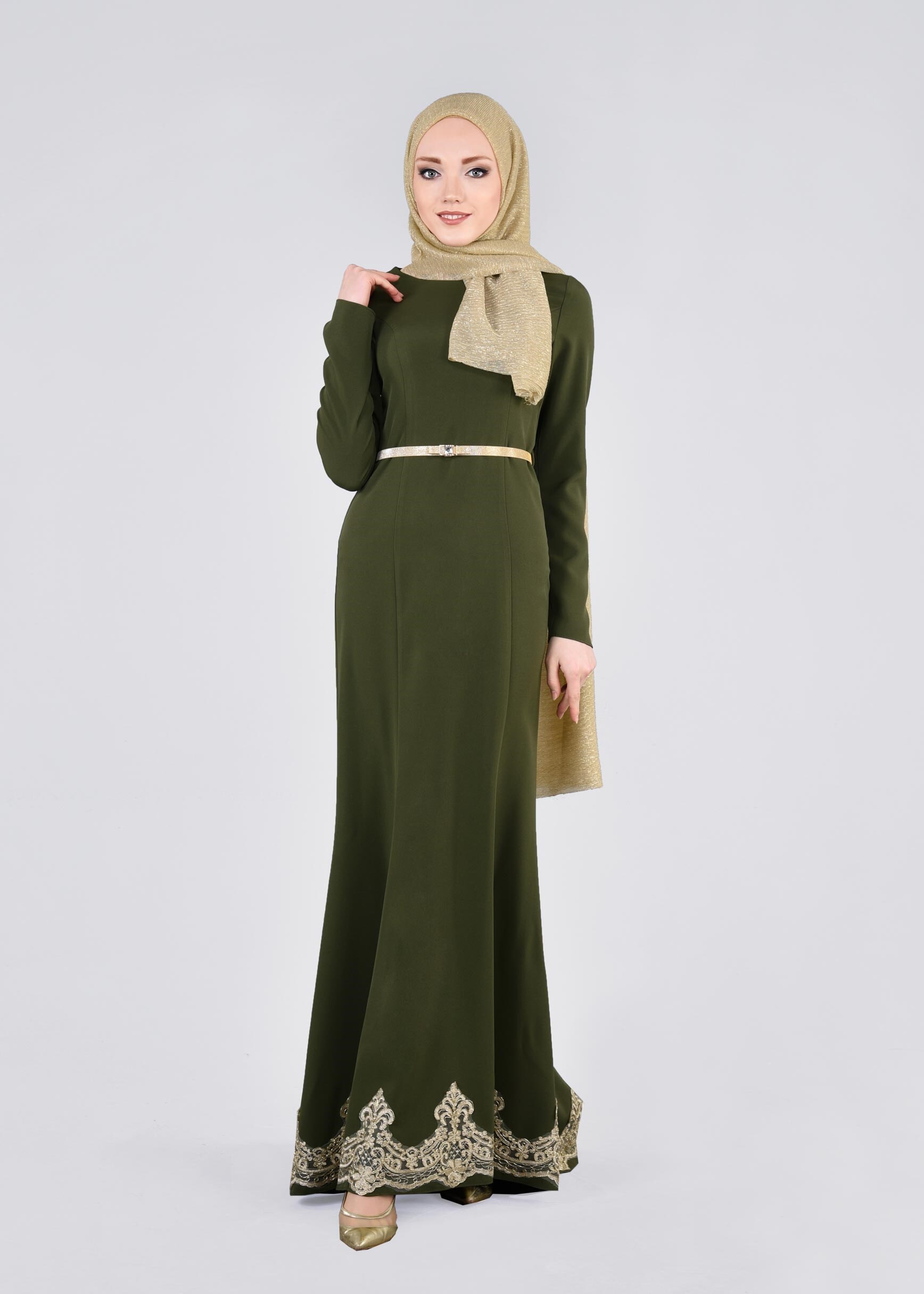 Tesettür giyim HAKİ 5373 DORE ABİYE 38/46 TEK40