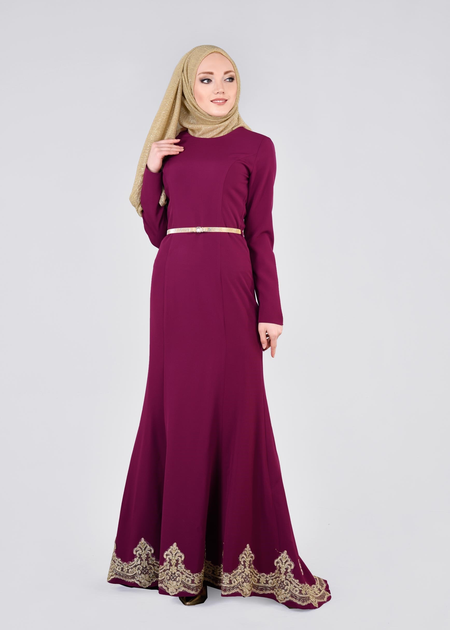 Tesettür giyim MOR 5373 DORE ABİYE 38/46 TEK40