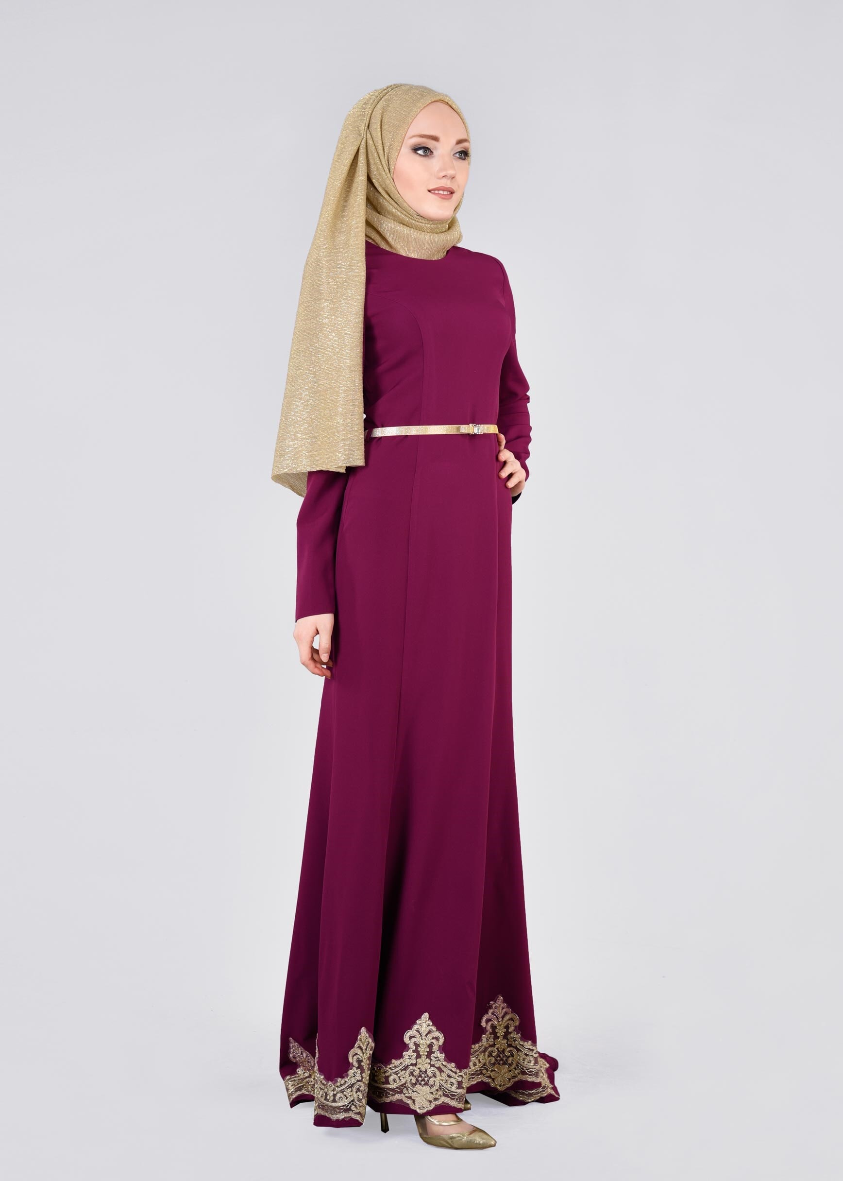 Tesettür giyim MOR 5373 DORE ABİYE 38/46 TEK40