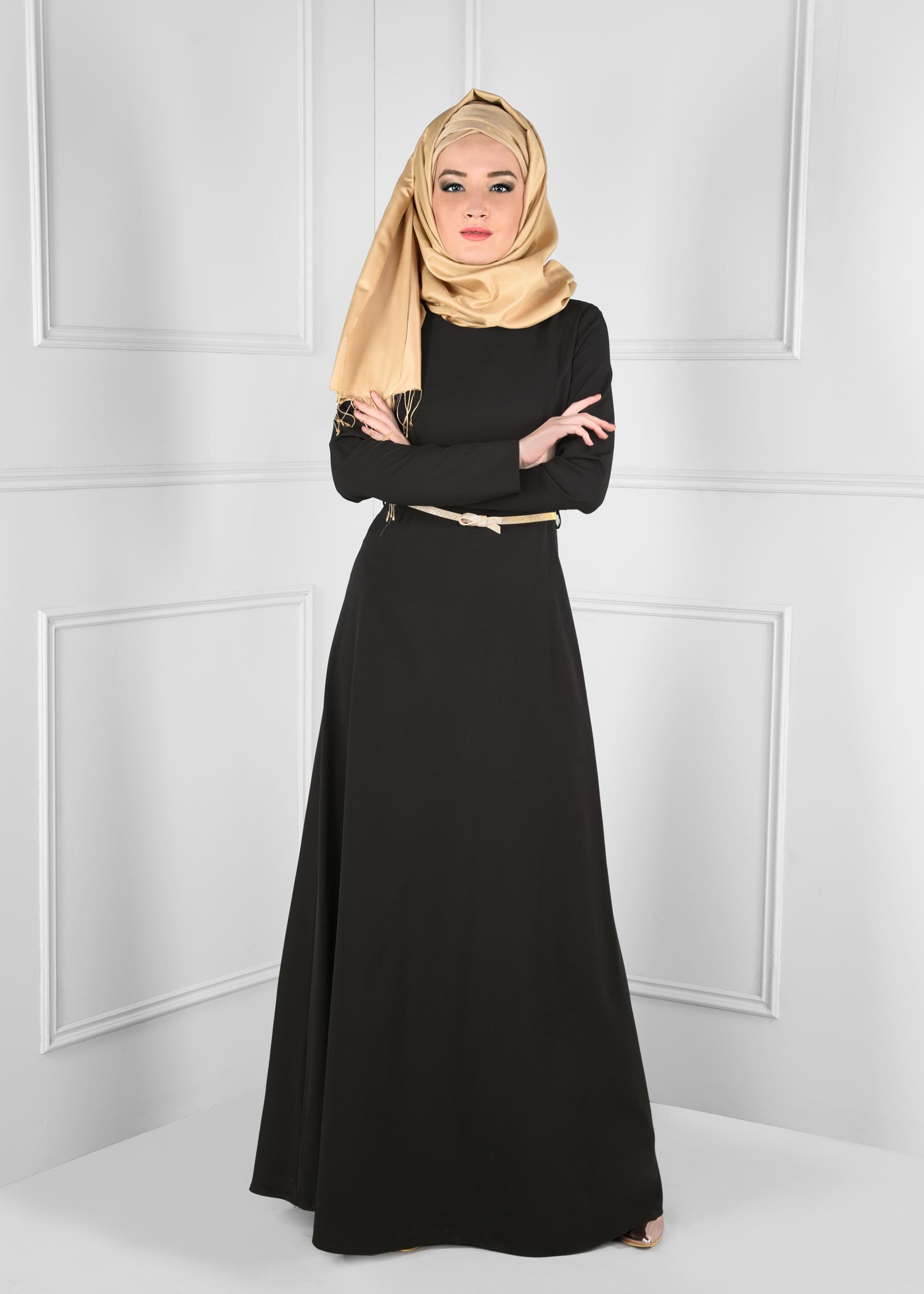 Tesettür giyim SİYAH DÜZ TESETTÜR ABİYE ELBİSE 5374