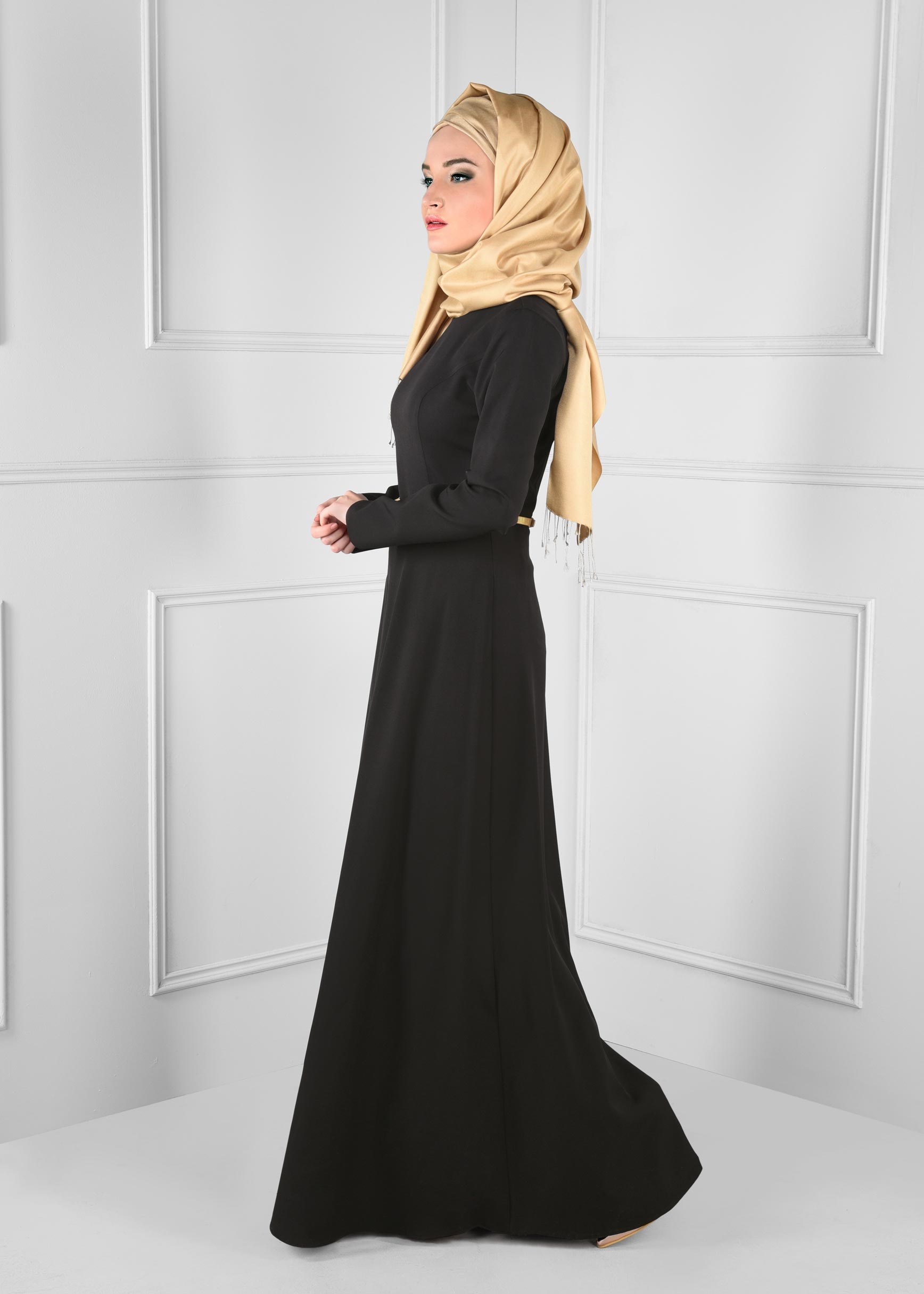 Tesettür giyim SİYAH DÜZ TESETTÜR ABİYE ELBİSE 5374