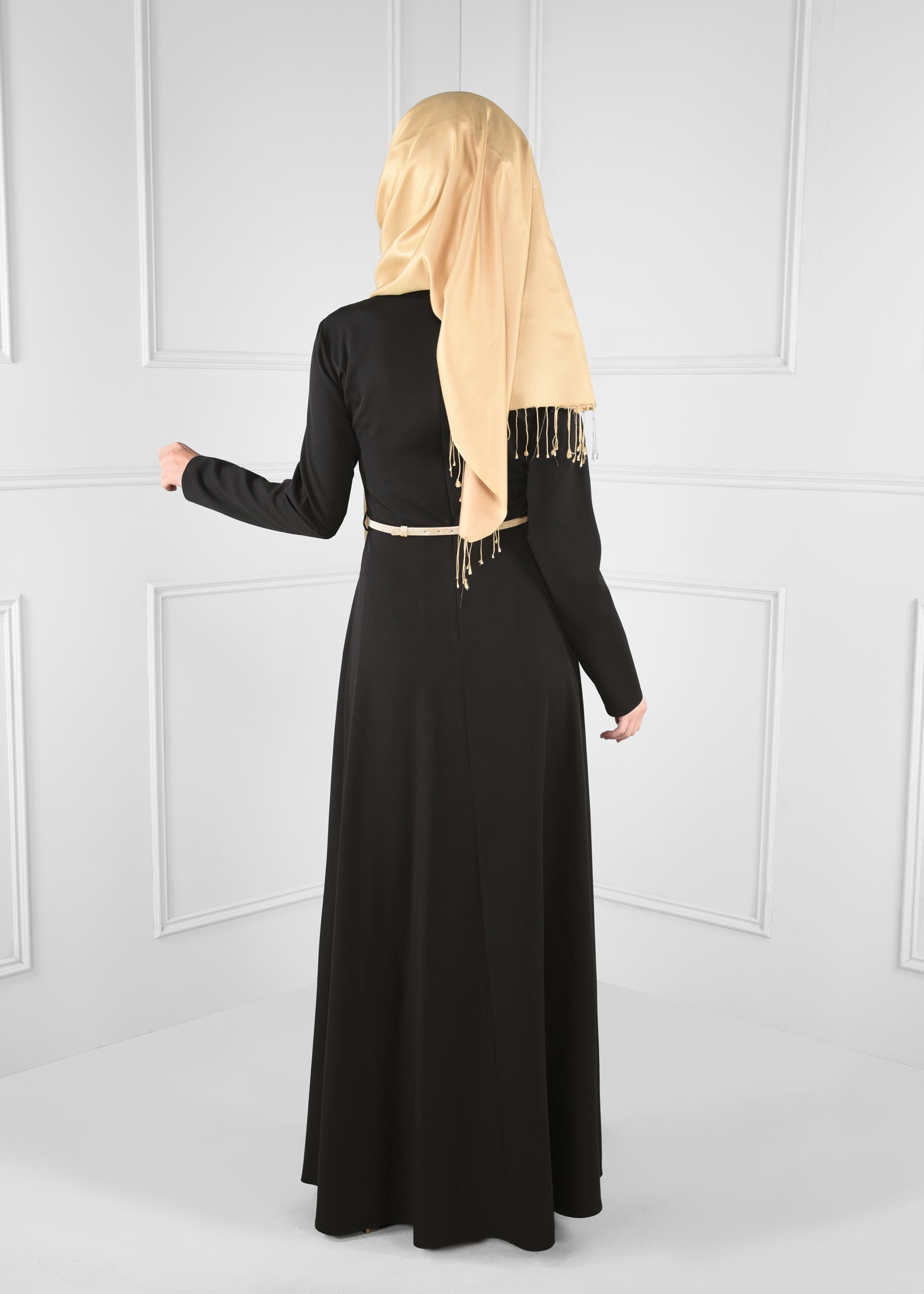 Tesettür giyim SİYAH DÜZ TESETTÜR ABİYE ELBİSE 5374